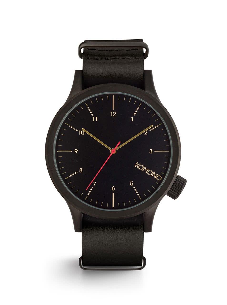 Černé pánské hodinky s koženým páskem Komono Magnus