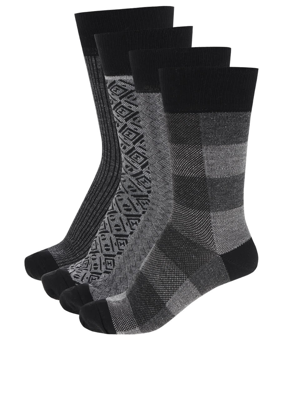 Sada čtyř šedých vzorovaných ponožek Burton Menswear London