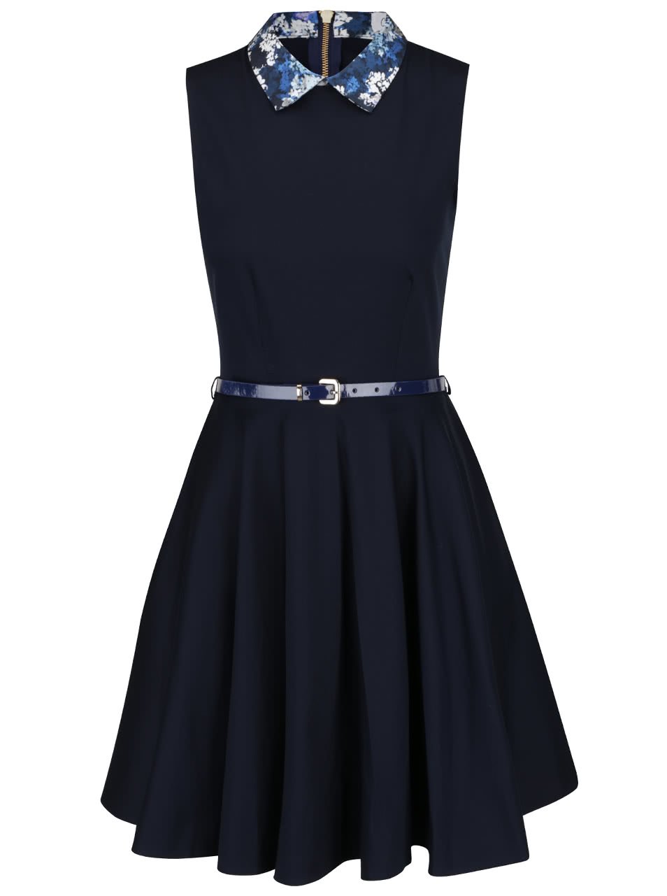 Tmavě modré šaty s květovaným límečkem Closet