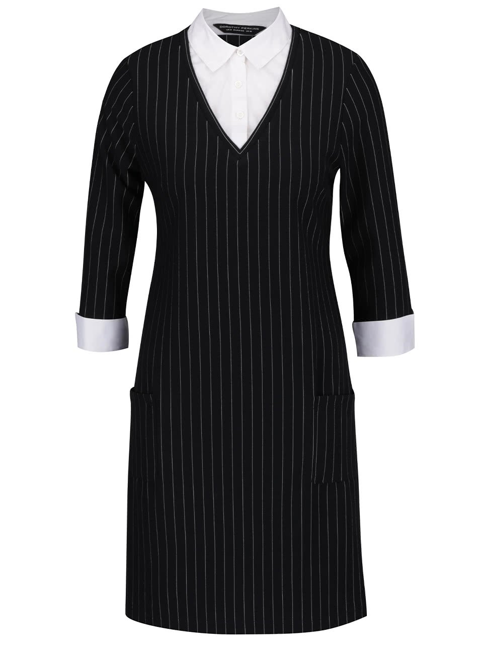 Černé pruhované šaty s 3/4 rukávy Dorothy Perkins
