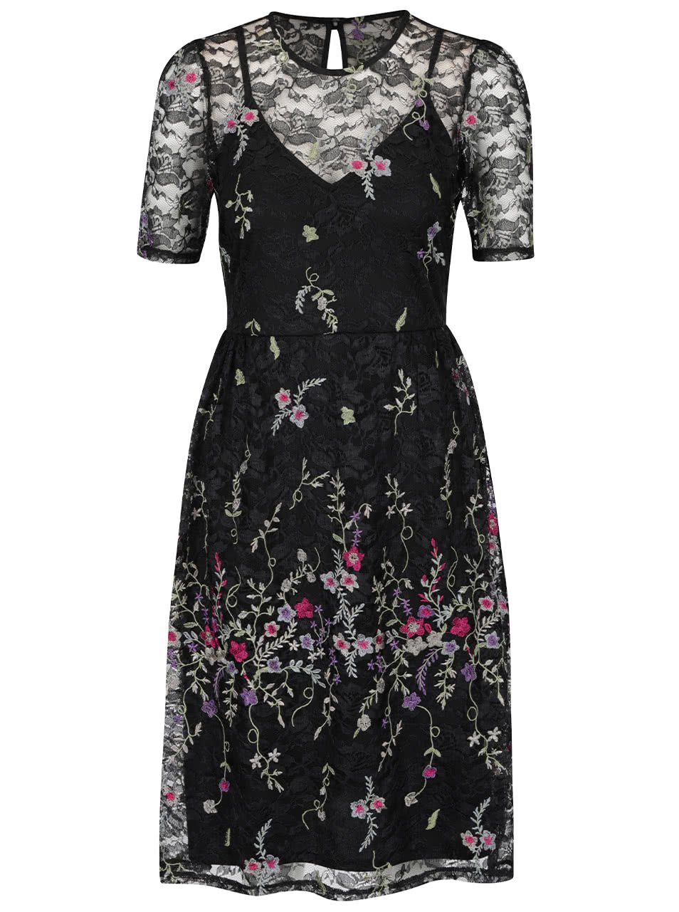 Černé krajkové šaty s vyšívanými květy Miss Selfridge