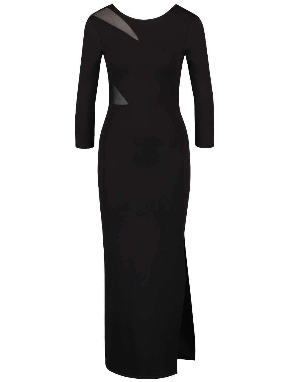 Černé dlouhé šaty s průsvitnými detaily Miss Selfridge Petites