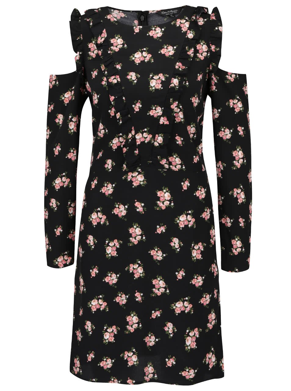 Černé květované šaty s průstřihy na ramenou Miss Selfridge