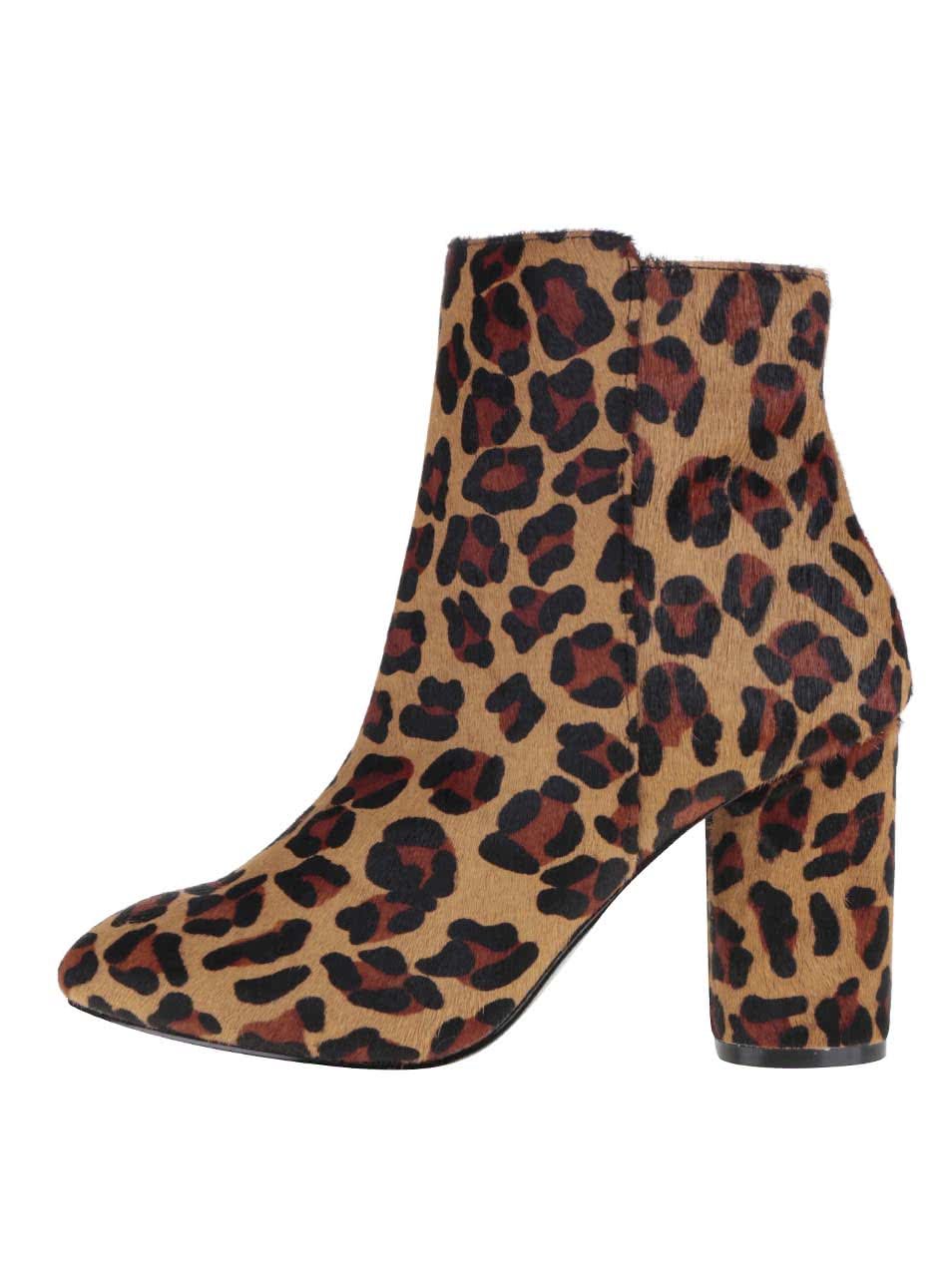 Hnědé kotníkové boty s leopardím vzorem Miss Selfridge Dee