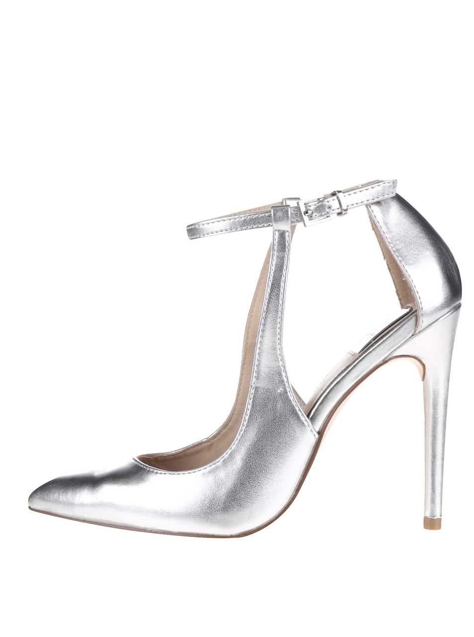 Metalické sandálky ve stříbrné barvě na podpatku Miss Selfridge Lilly