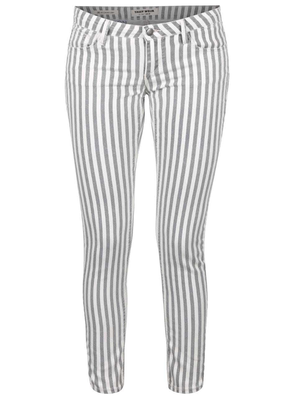 Krémovo-šedé pruhované skinny kalhoty TALLY WEiJL