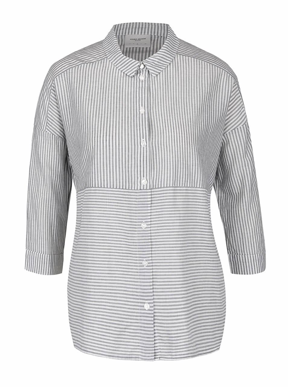 Krémovo-šedá pruhovaná košile s 3/4 rukávy Vero Moda Cille