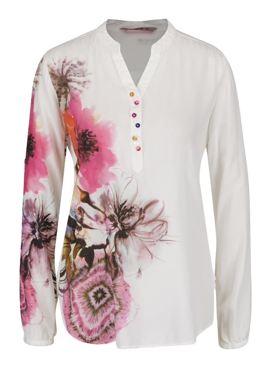 Krémová košile s růžovými květy Desigual Butterfly