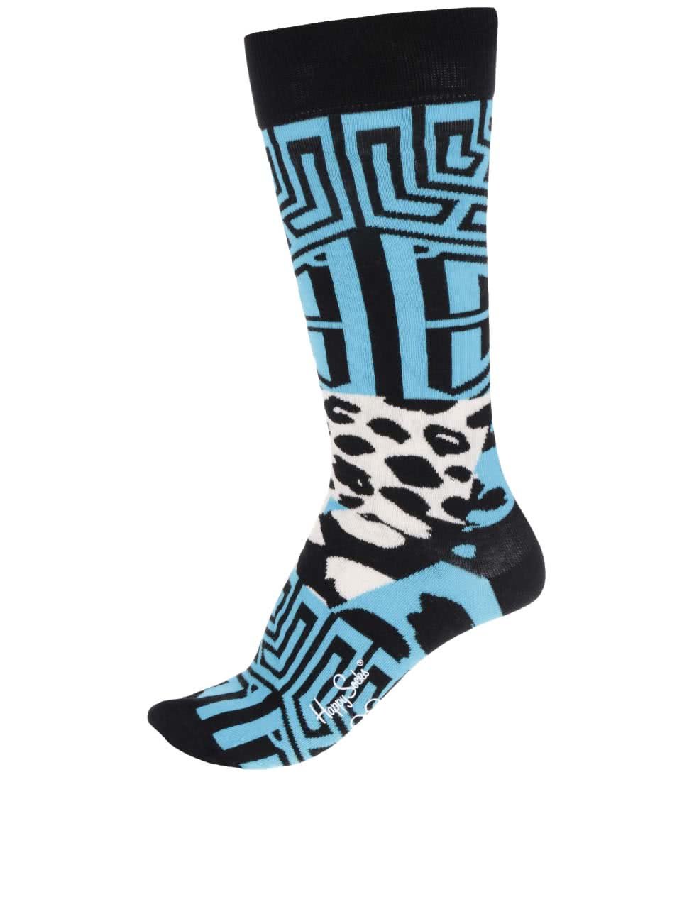 Černo-modré vzorované pánské ponožky Happy Socks Iris Apfel Block Geo