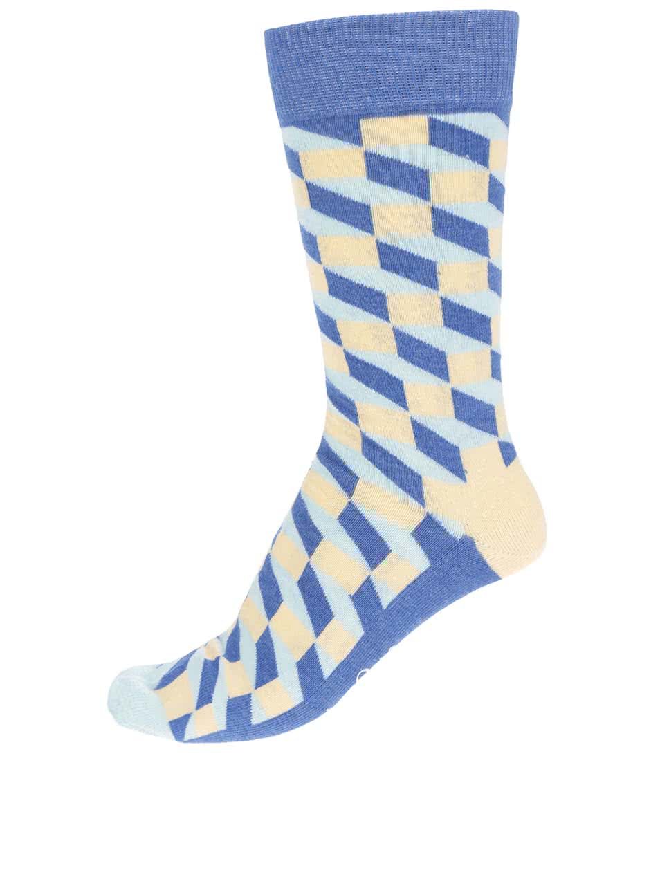 Modro-žluté vzorované pánské ponožky Happy Socks Filled Optic