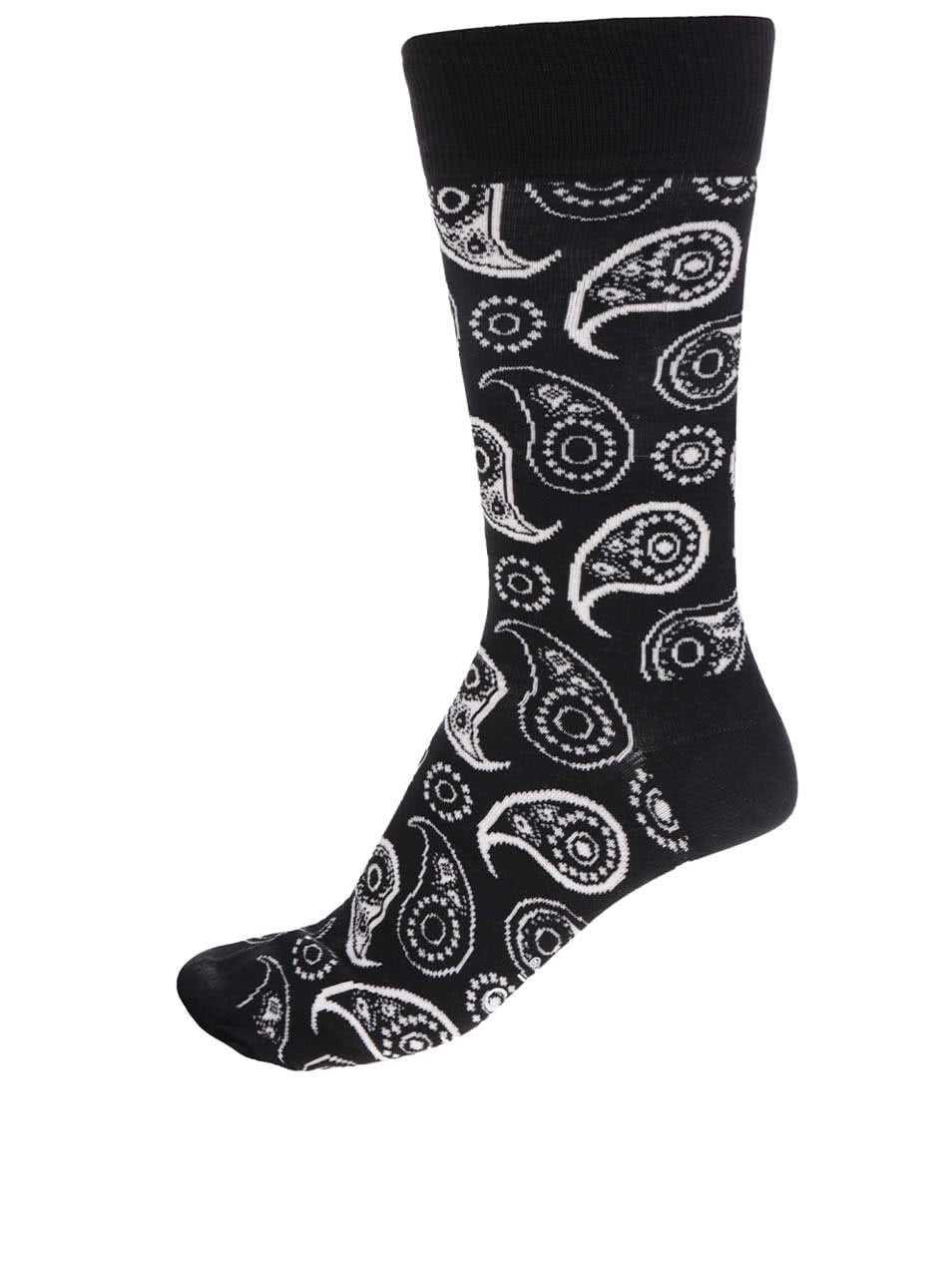 Černo-bílé vzorované pánské ponožky Happy Socks Paisley