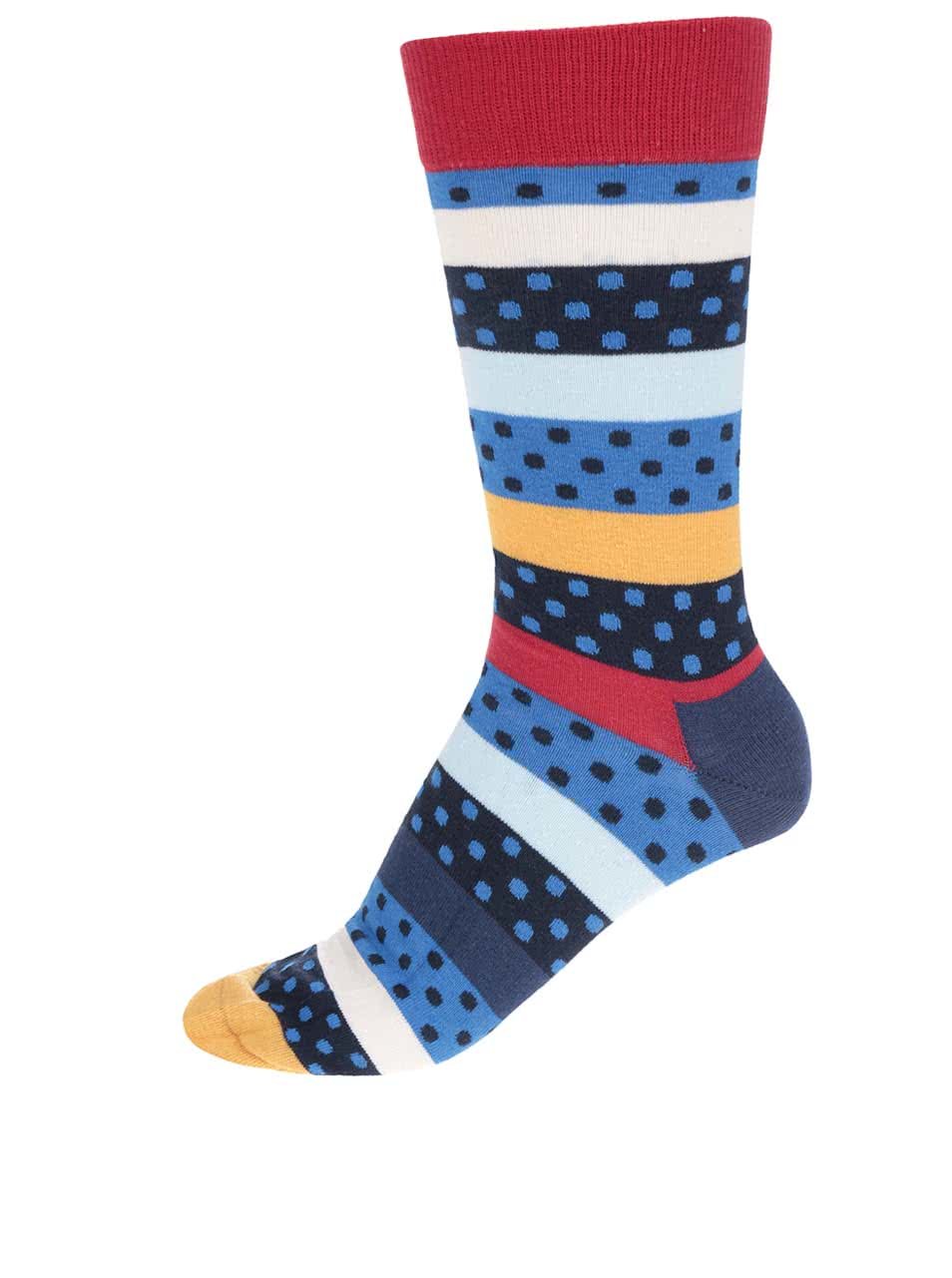 Modé pruhované pánské ponožky s puntíky Happy Socks Dotted Stripe