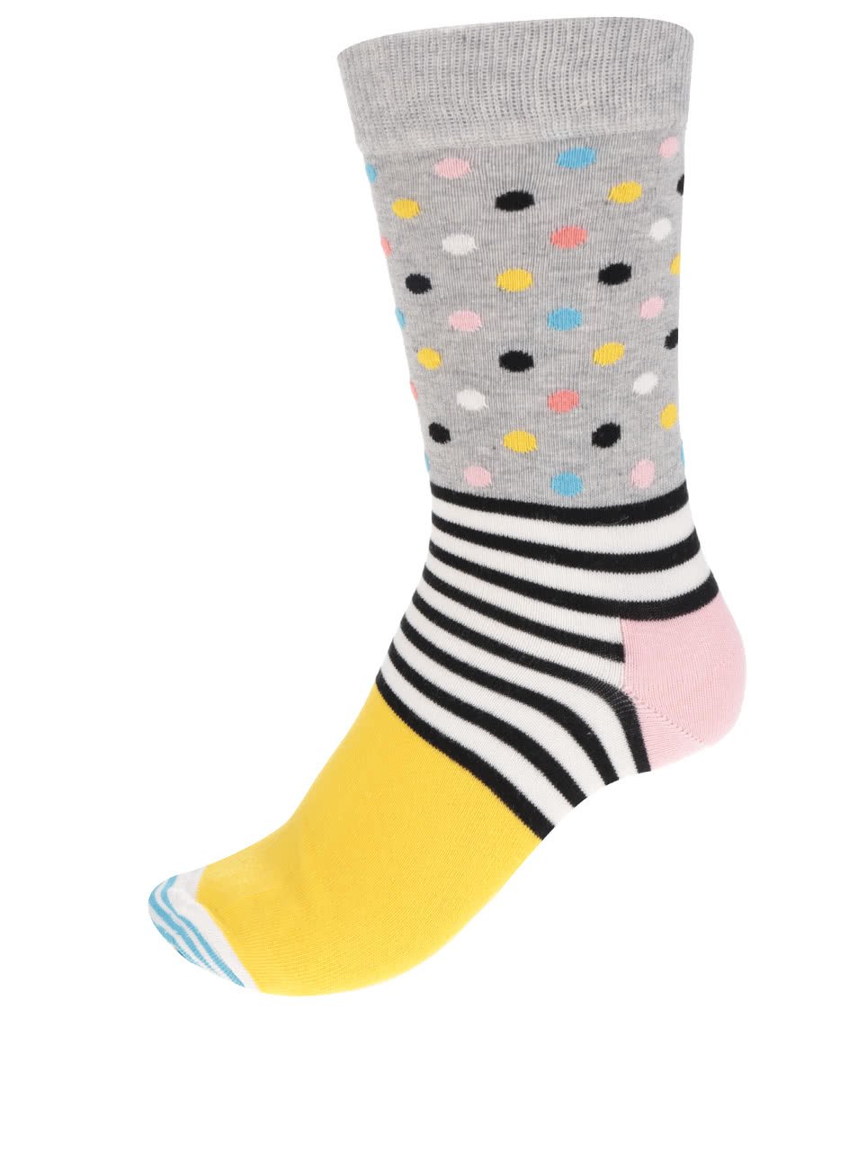 Žluto-šedé dámské ponožky s proužky a puntíky Stripes Dot Sock