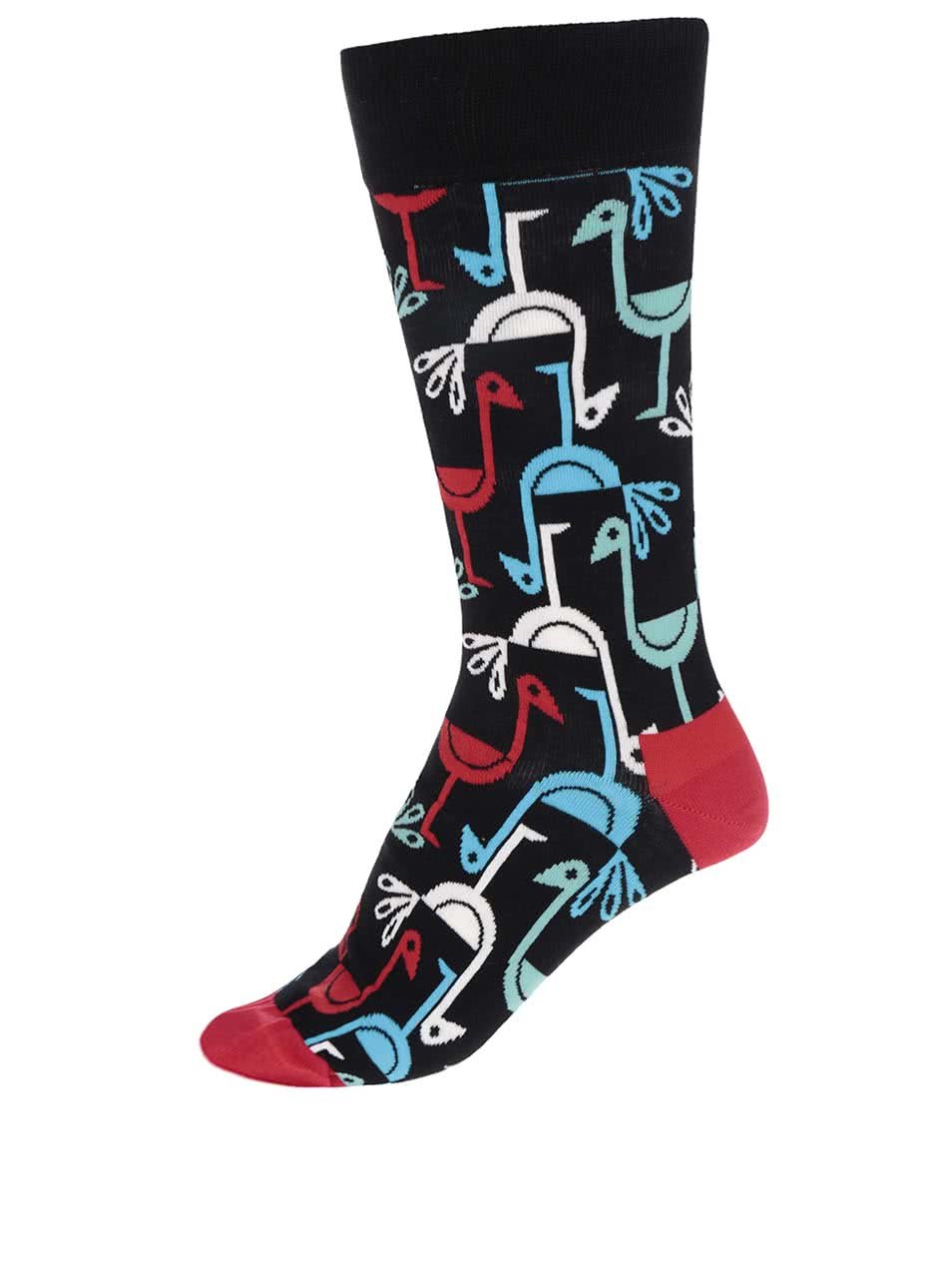 Černé vzorované pánské ponožky s ptáčky Happy Socks Iris Apfel Birds