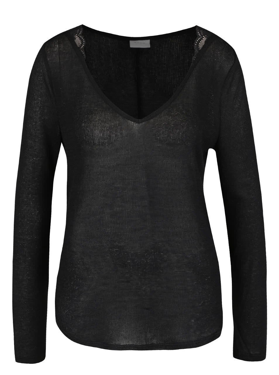 Černý volný průsvitný svetr s krajkovými detaily VILA Majsa