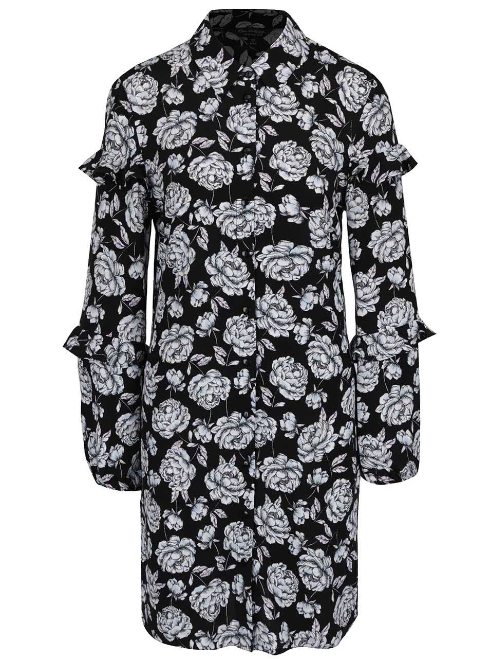 Krémovo-černé květované košilové šaty Miss Selfridge