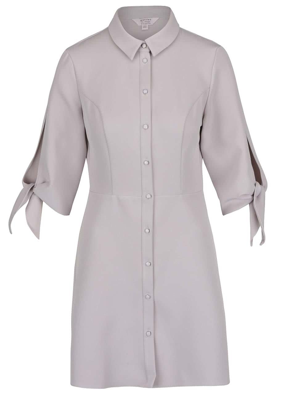 Světle šedé košilové šaty s 3/4 rukávy Miss Selfridge Petites
