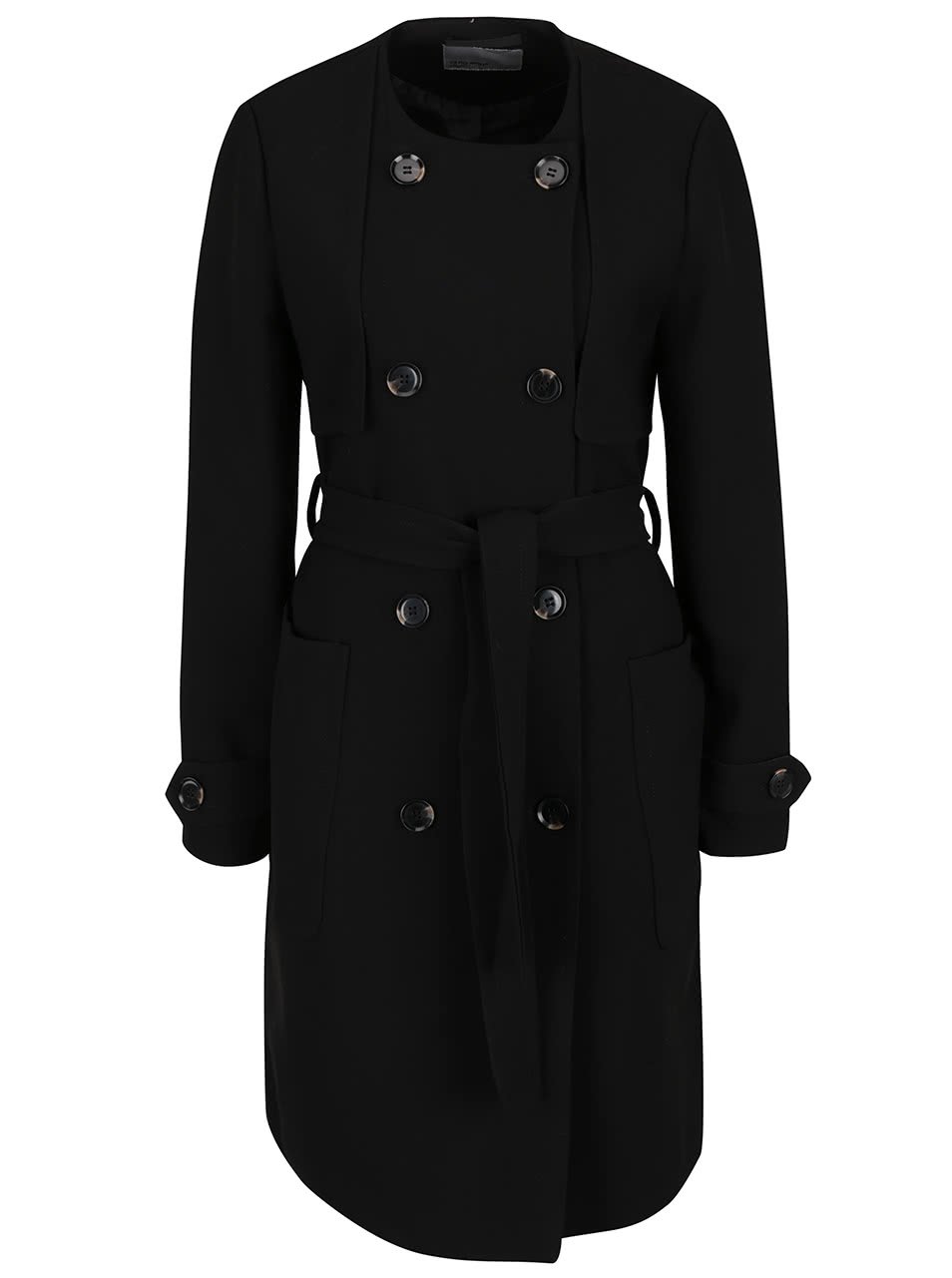 Černý kabát s dvouřadým zapínáním a hlubokými kapsami Vero Moda Janna