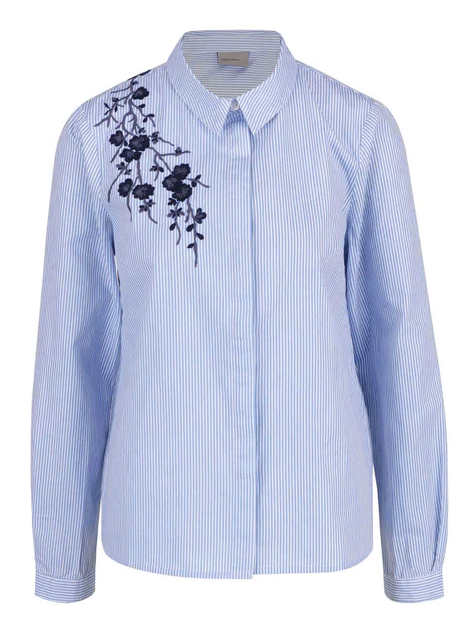 Modrá pruhovaná košile s výšivkou Vero Moda Oda