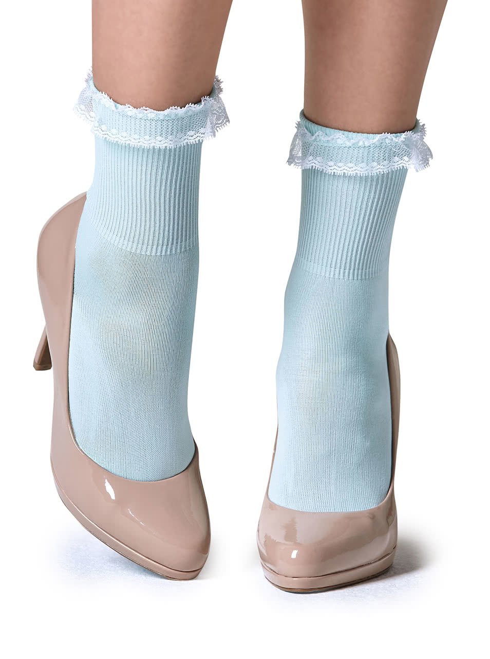 Světle modré dámské ponožky s krajkou Gipsy