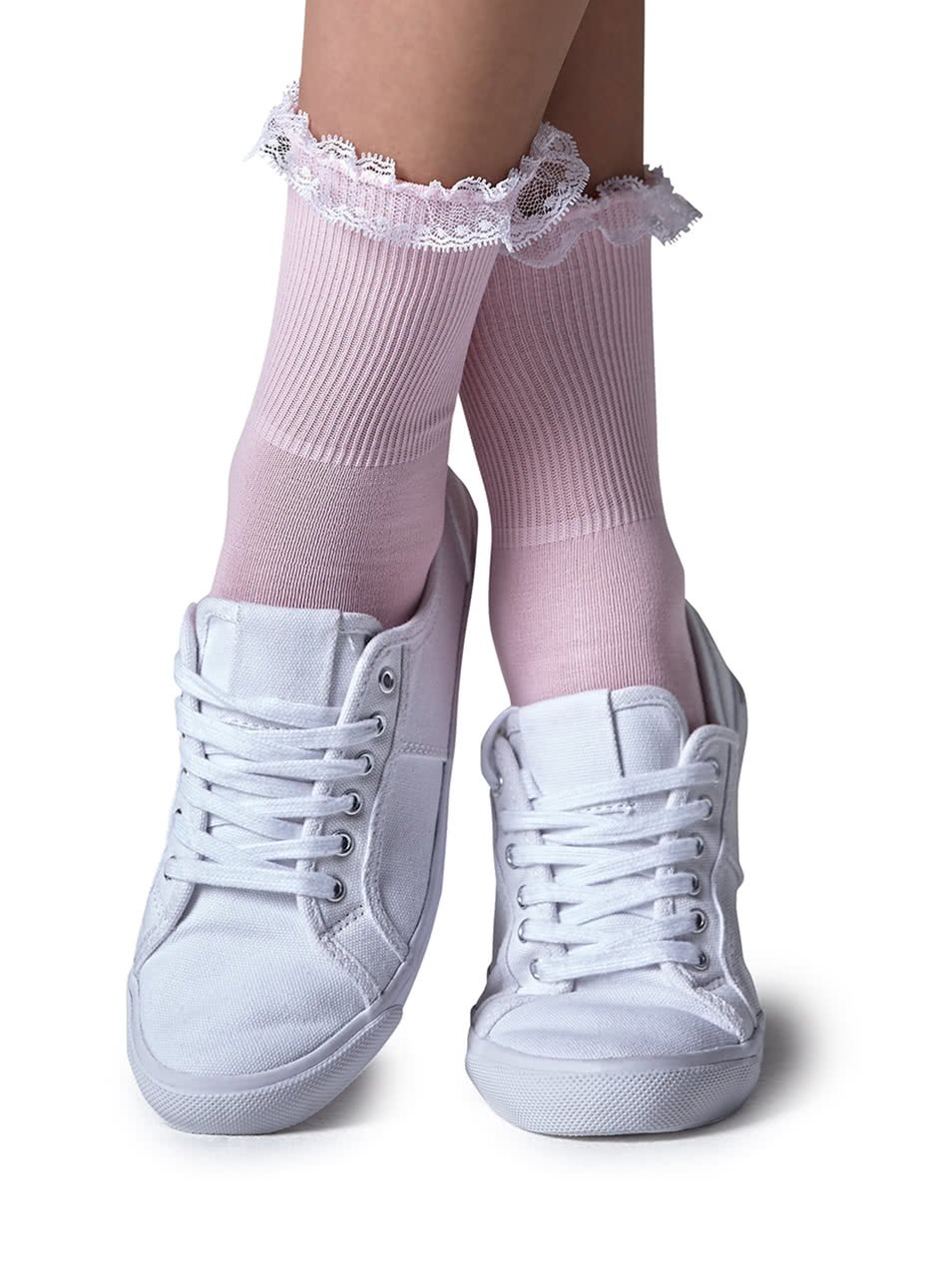 Světle růžové dámské ponožky s krajkou Gipsy