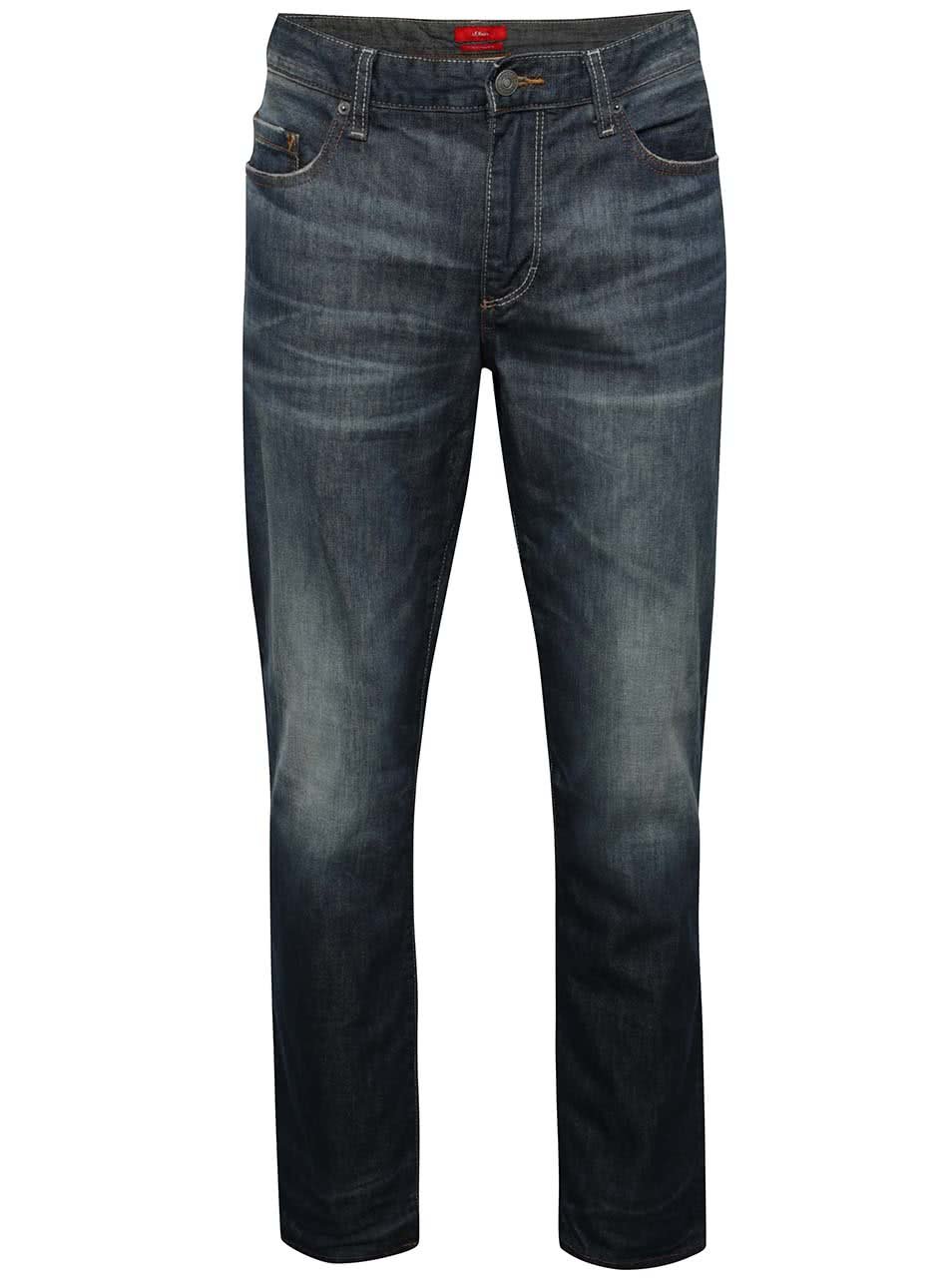 Tmavě modré pánské regular fit džíny s vyšisovaným efektem s.Oliver