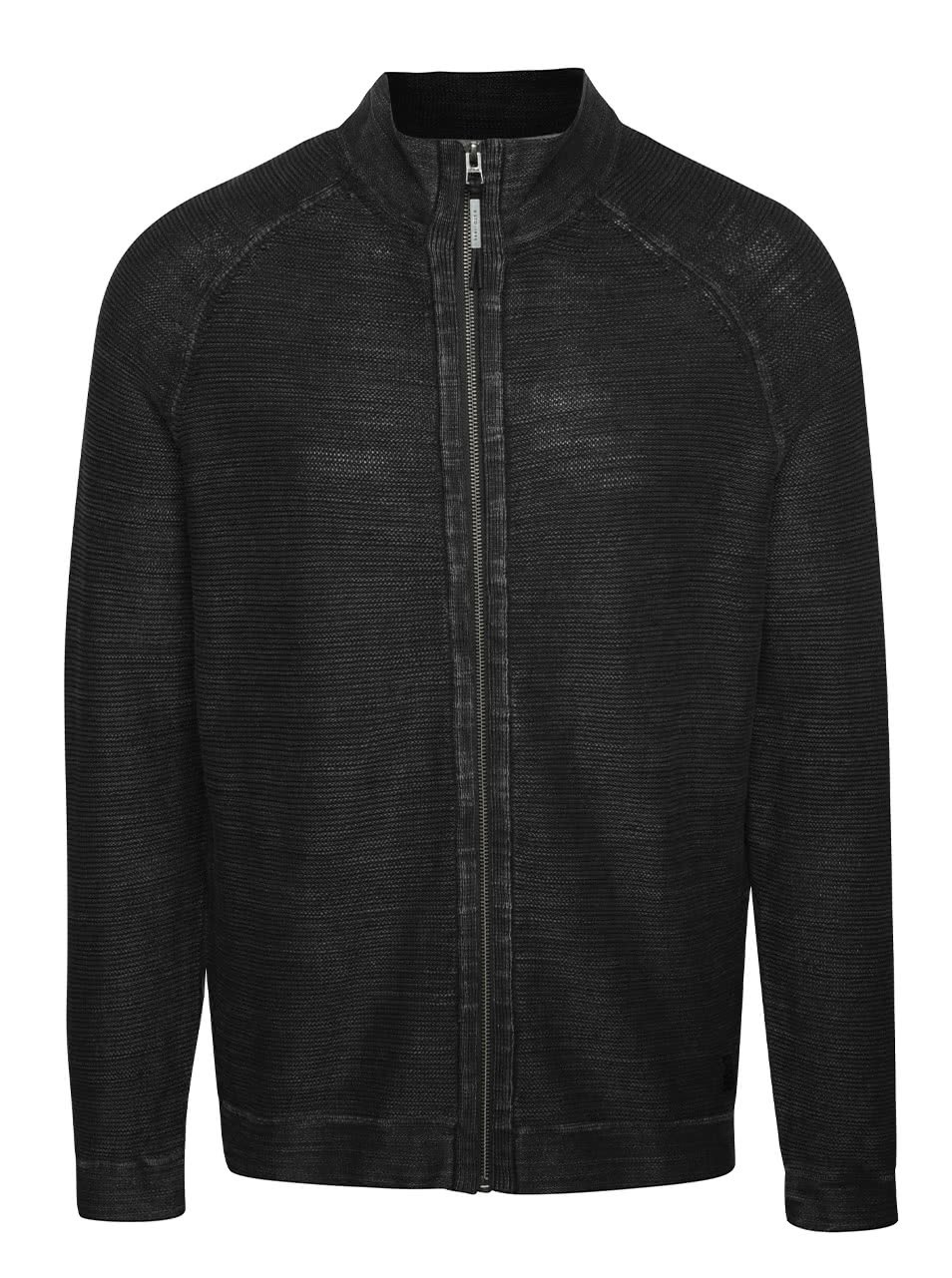 Tmavě šedý pánský žíhaný svetr na zip s.Oliver