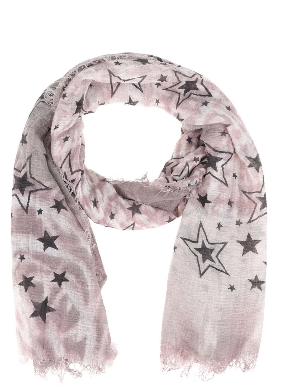 Šedo-růžový šátek s motivem hvězd Haily´s Estefania