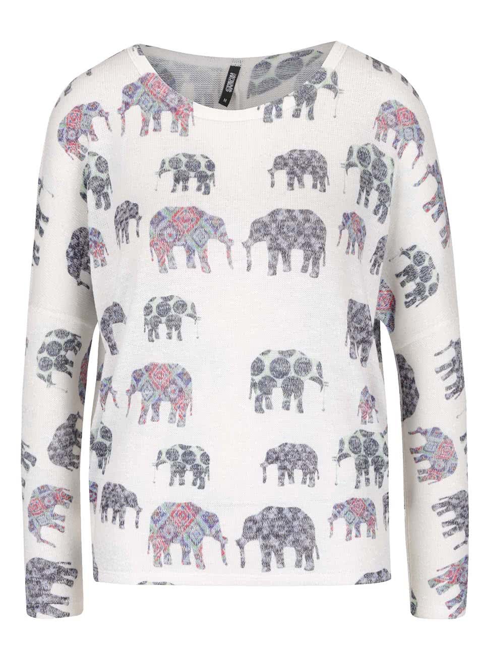 Krémový lehký svetr s motivem slonů Haily´s Lucia