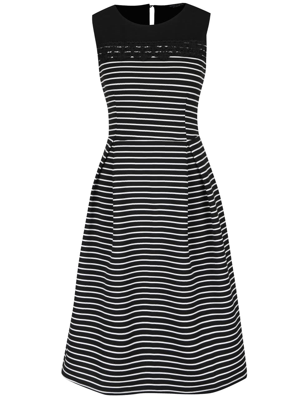 Bílo-černé pruhované šaty s krajkovým detailem Dorothy Perkins