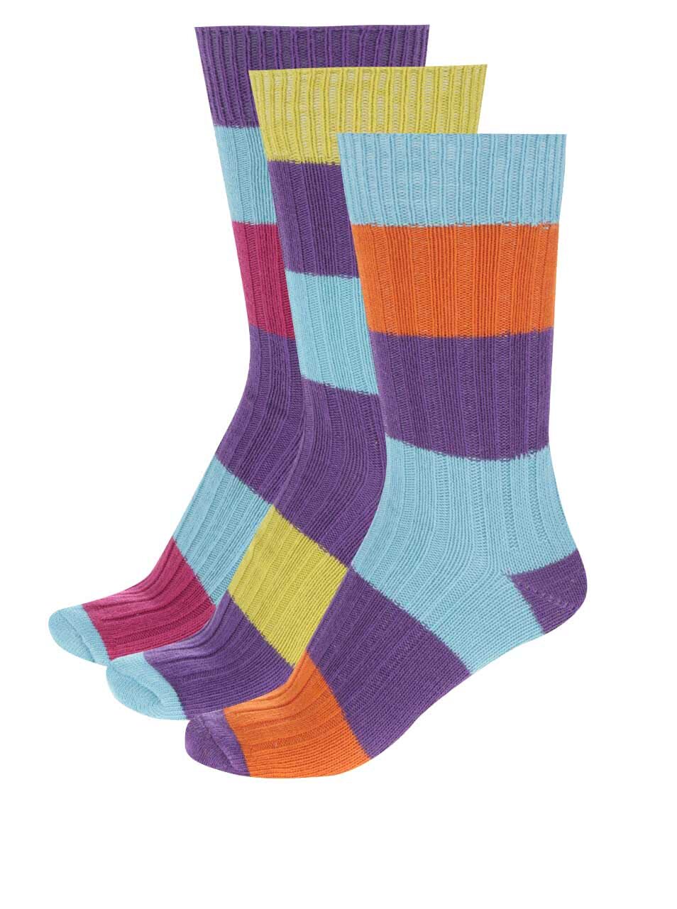 Sada tří unisex pruhovaných ponožek v modro-fialové barvě Oddsocks Rocky