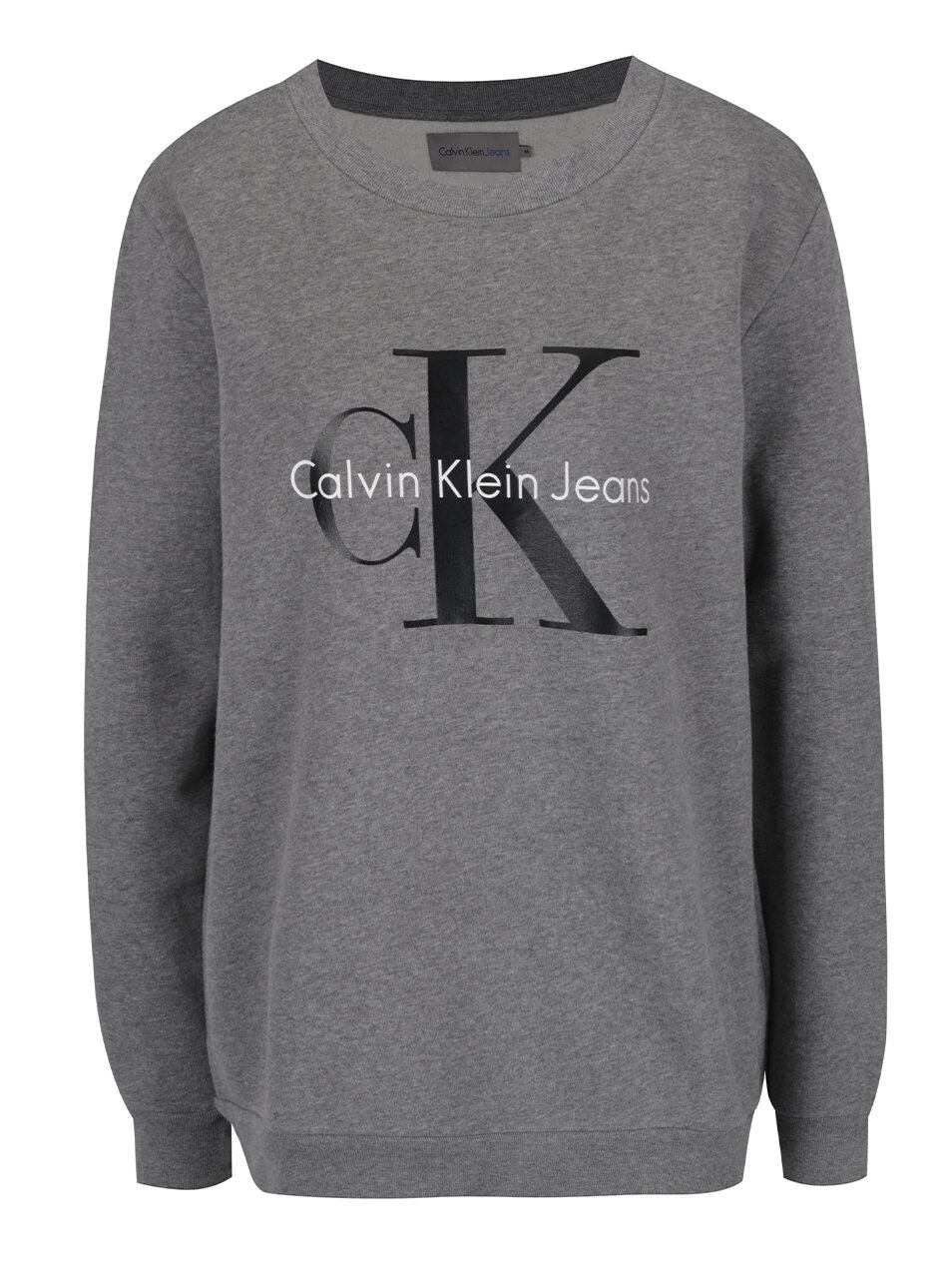 Šedá dámská mikina s potiskem v černé barvě Calvin Klein Jeans Crew