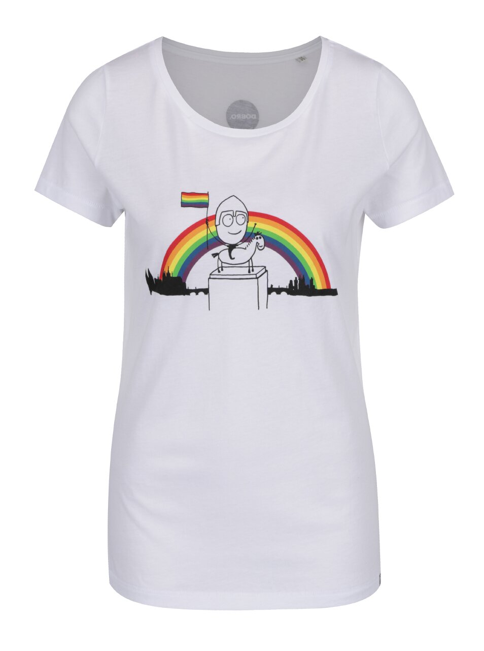 "Dobré" bílé dámské tričko s barevným potiskem Prague Pride 2017 "Dobré" bílé dámské tričko s barevným potiskem Prague Pride 2017