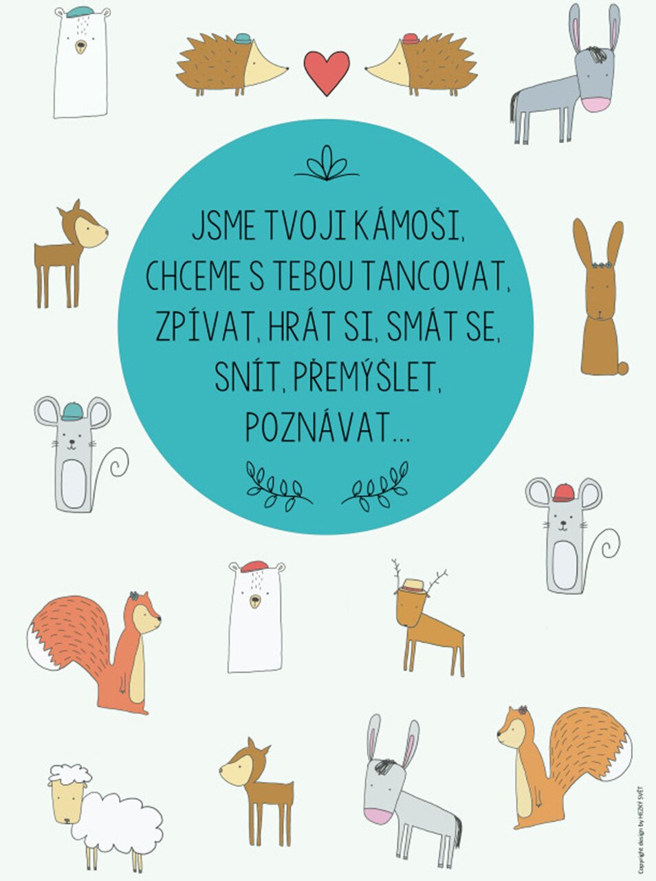 Tyrkysový plakát HEZKÝ SVĚT Zvířátka