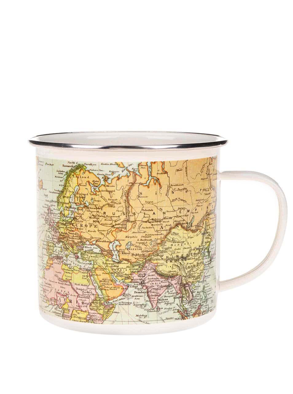 Bílý plechový hrnek s potiskem mapy Gift Republic