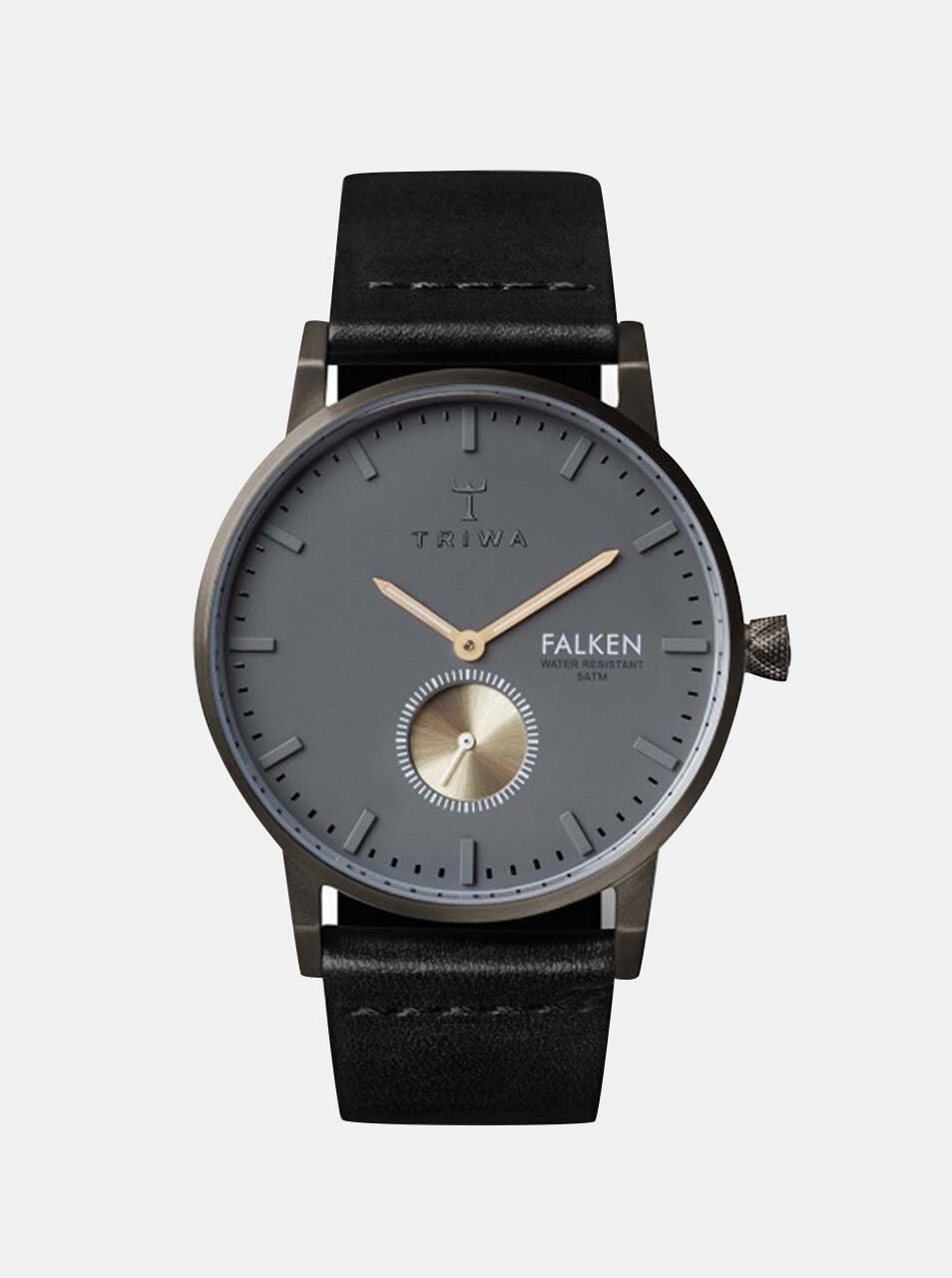 Hodinky s černým koženým páskem TRIWA Walter Falken