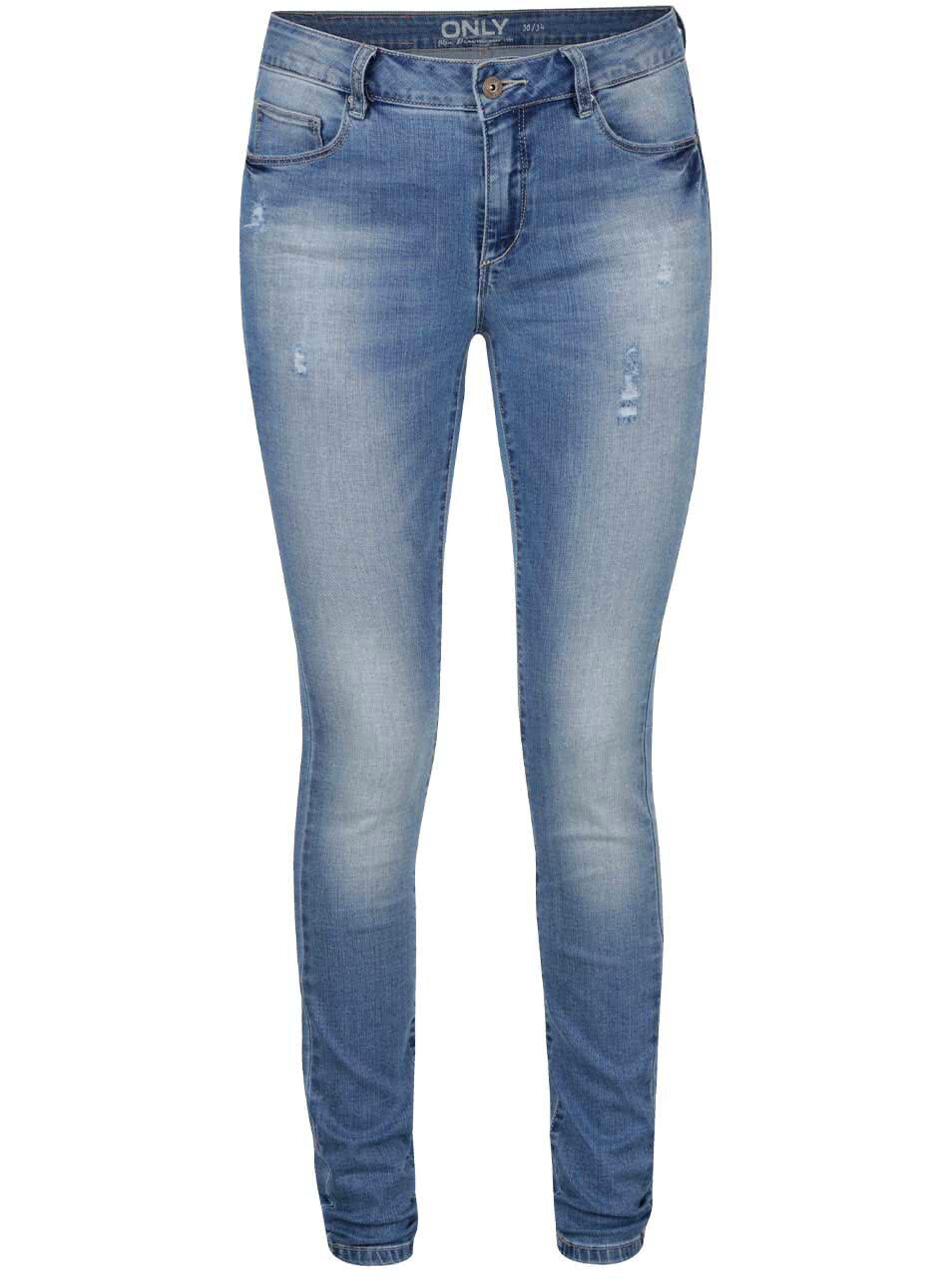 Modré skinny džíny s potrhaným efektem ONLY Carmen