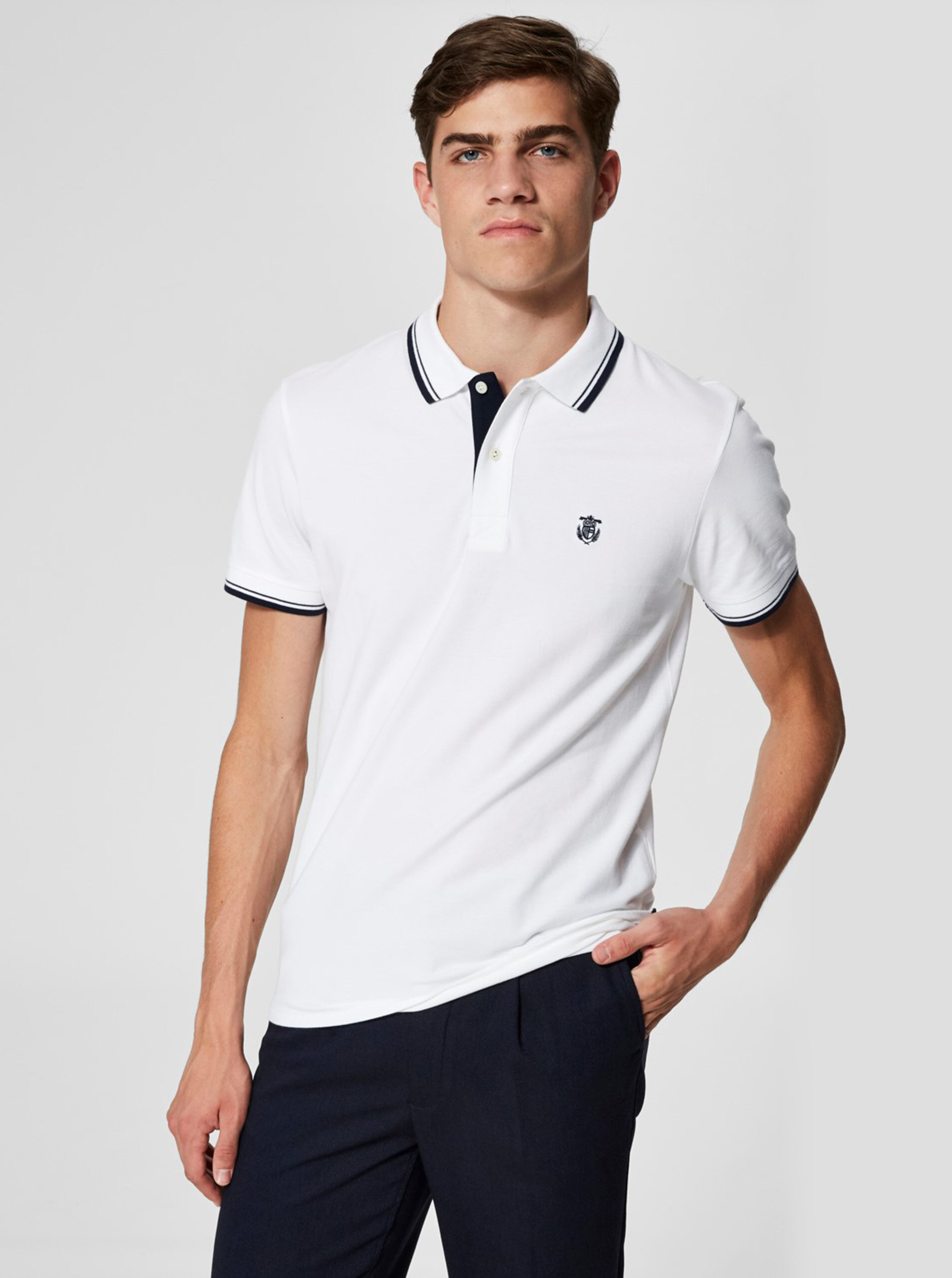 Bílé polo tričko s výšivkou Selected Homme New Season