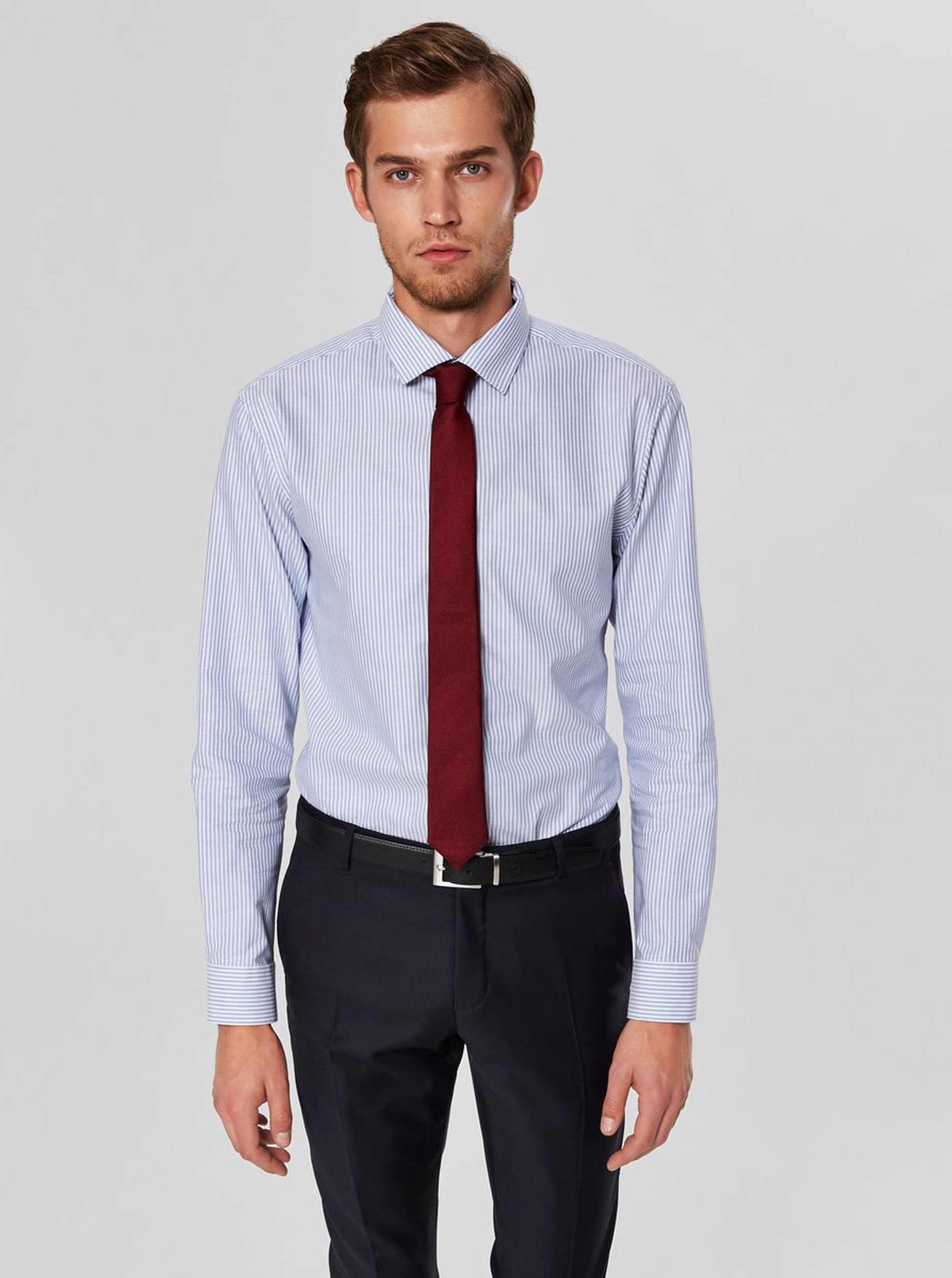 Světle modrá pruhovaná slim fit košile Selected Homme Mark