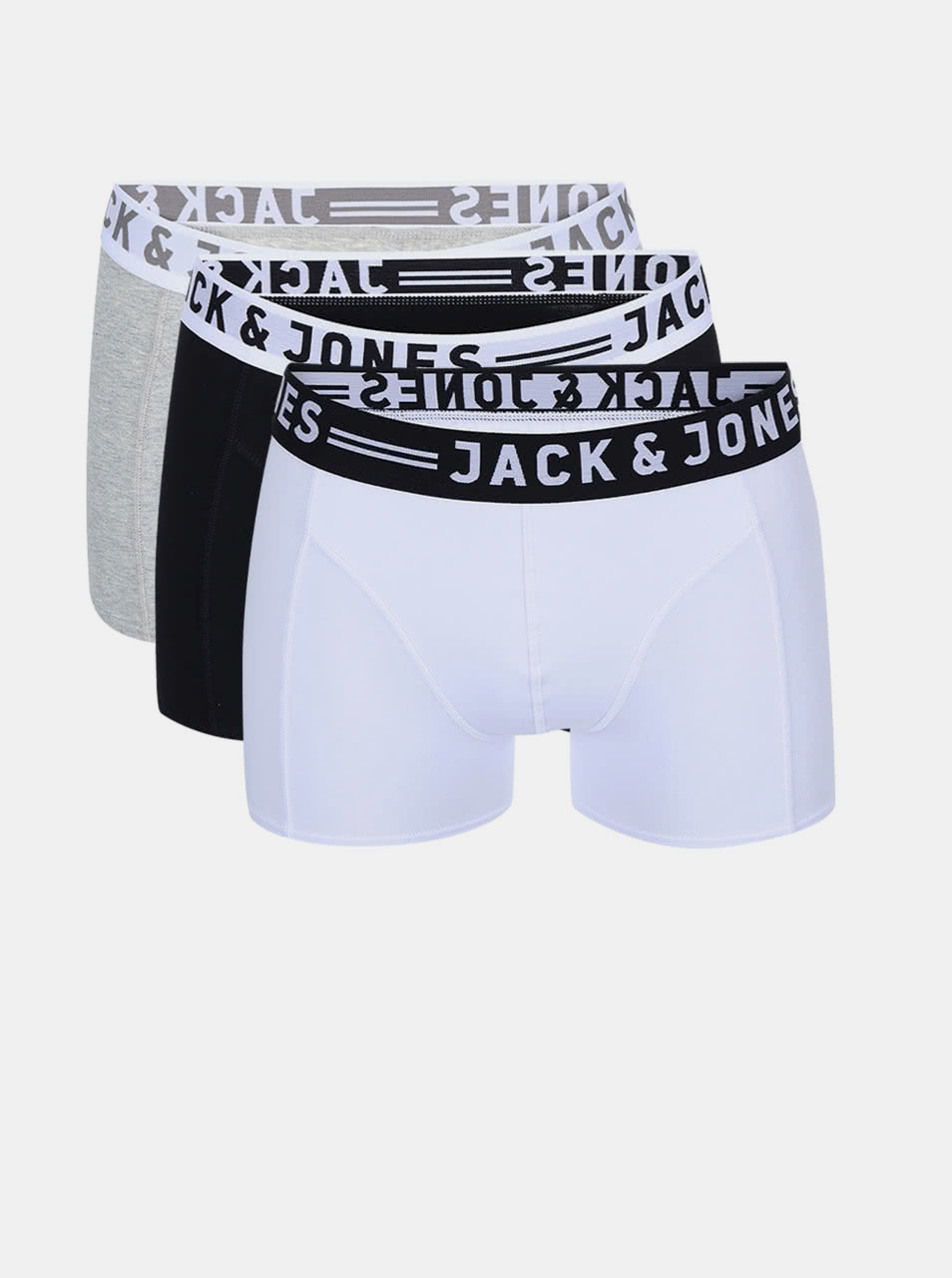 Sada tří boxerek v šedé, bílé a černé barvě Jack & Jones Sense