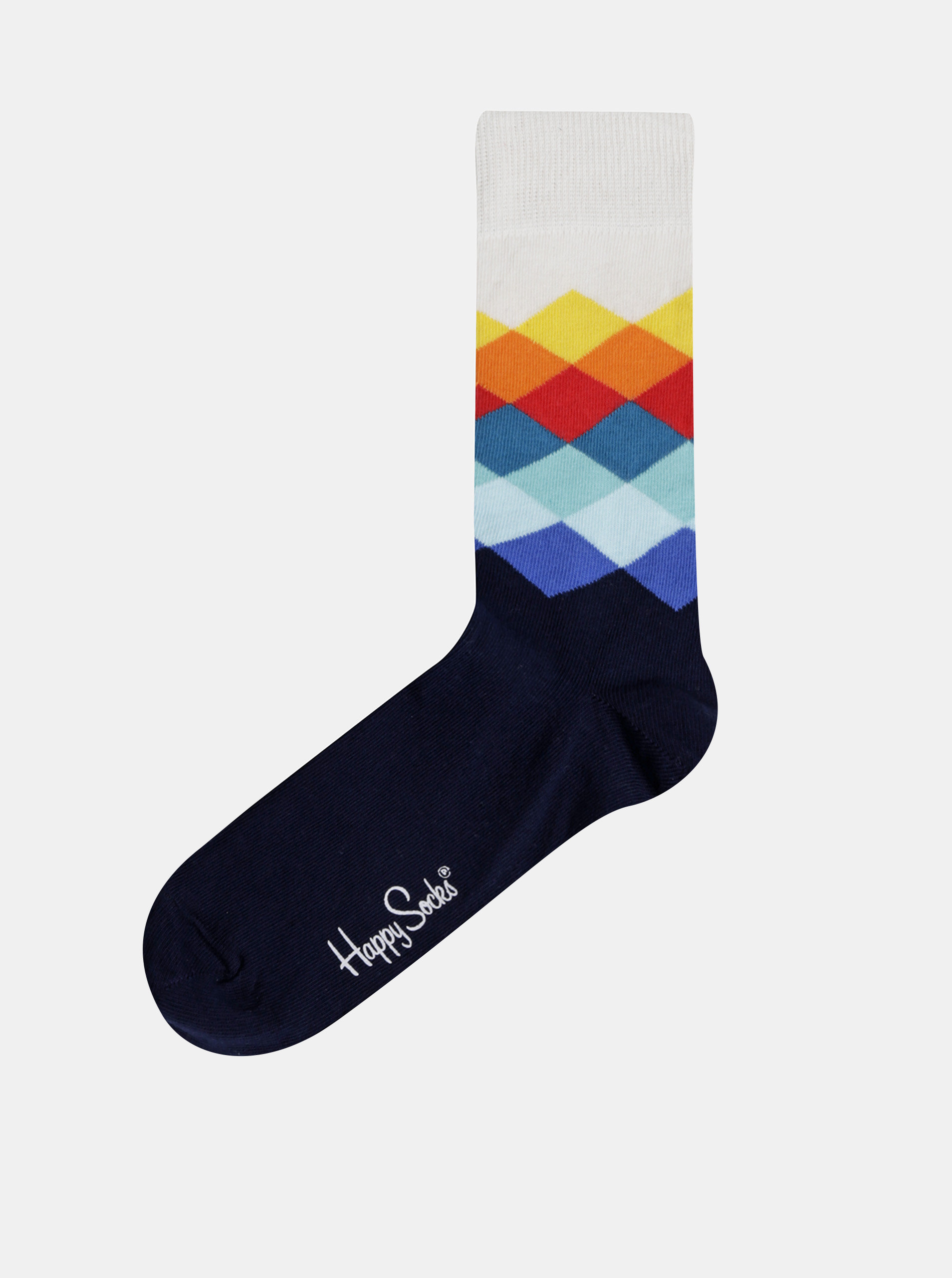 Fotografie Bílo-modré ponožky s barevnými kostičkami Happy Socks Faded Diamond