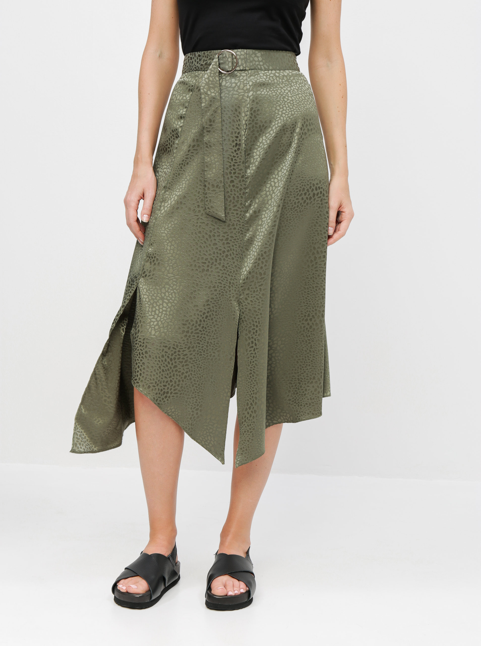 Fotografie Zelená asymetrická vzorovaná midi sukně Miss Selfridge