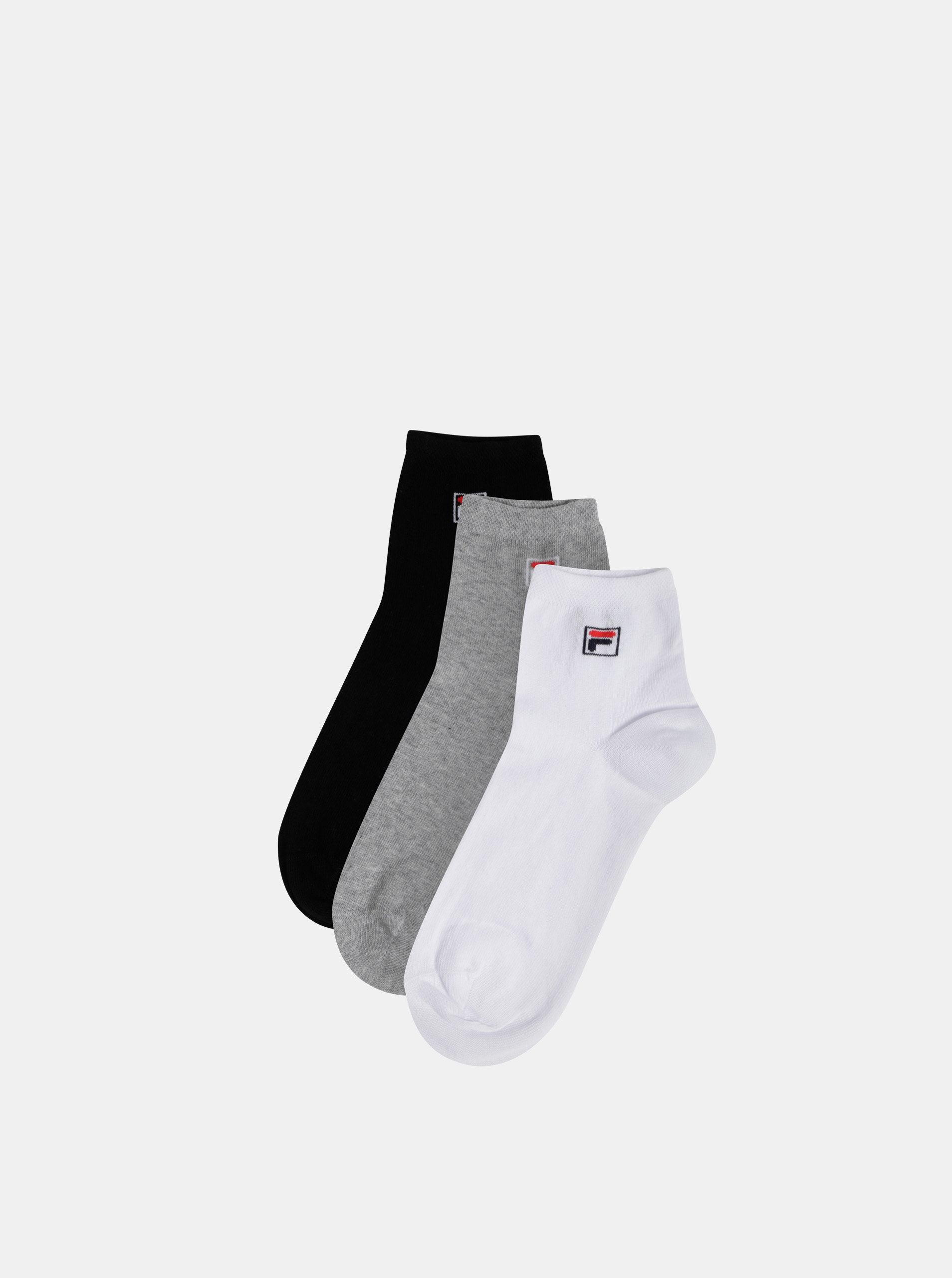 Fotografie Sada tří párů kotníkových ponožek v bílé, černé a šedé barvě FILA