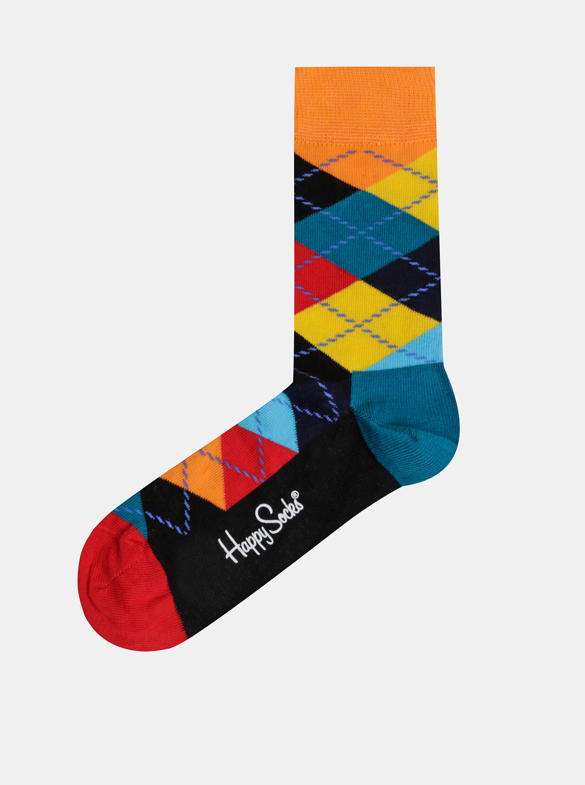 Fotografie Oranžovo-modré vzorované ponožky Happy Socks Argyle