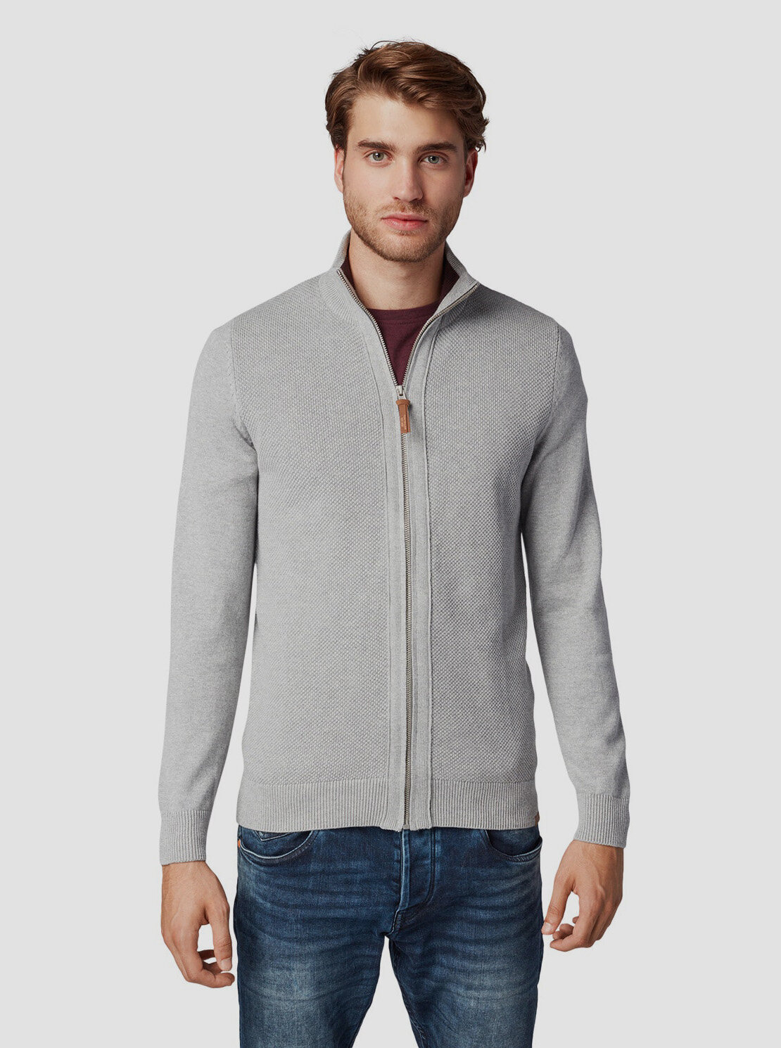 Šedý pánský svetr na zip Tom Tailor