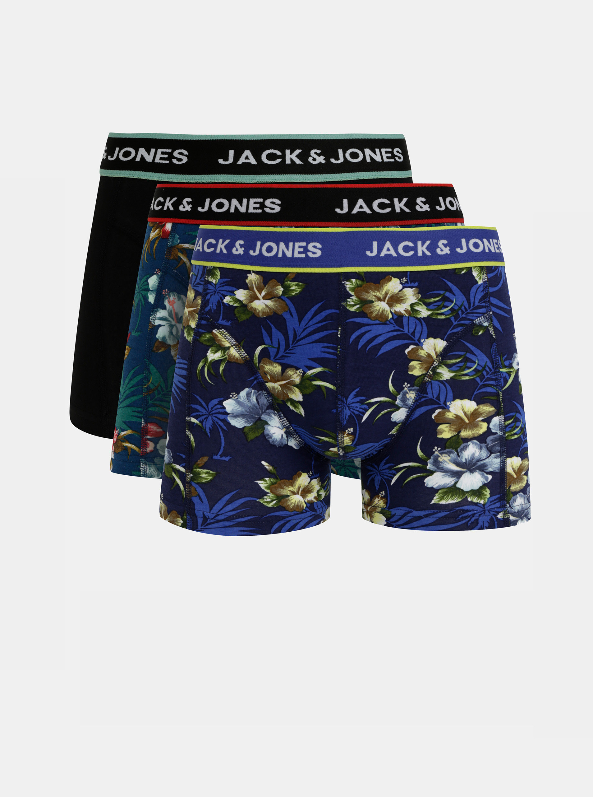 Fotografie Sada tří boxerek v modré a černé barvě Jack & Jones Flower