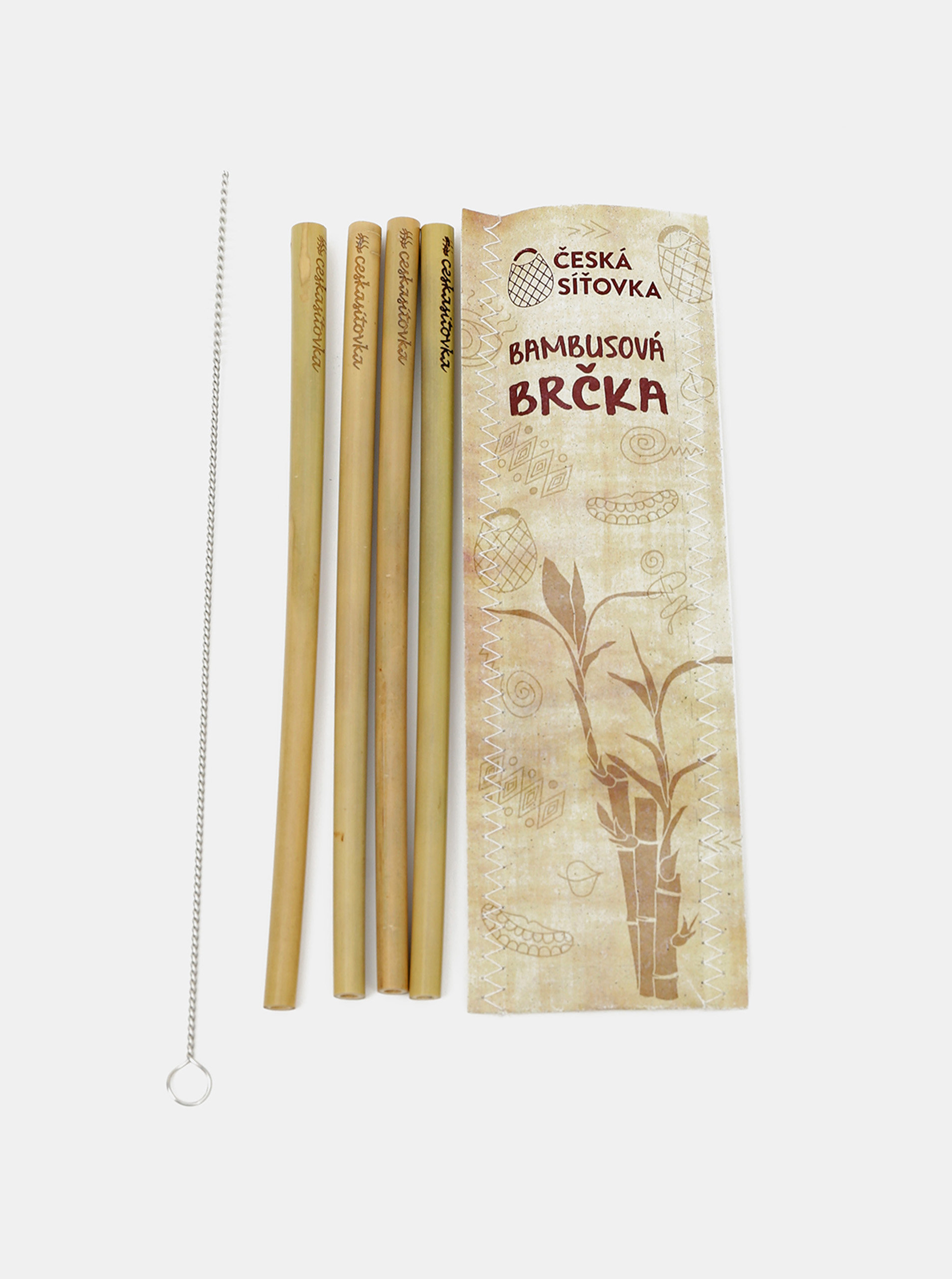 Sada čtyř bambusových brček s čistícím kartáčkem Česká síťovka