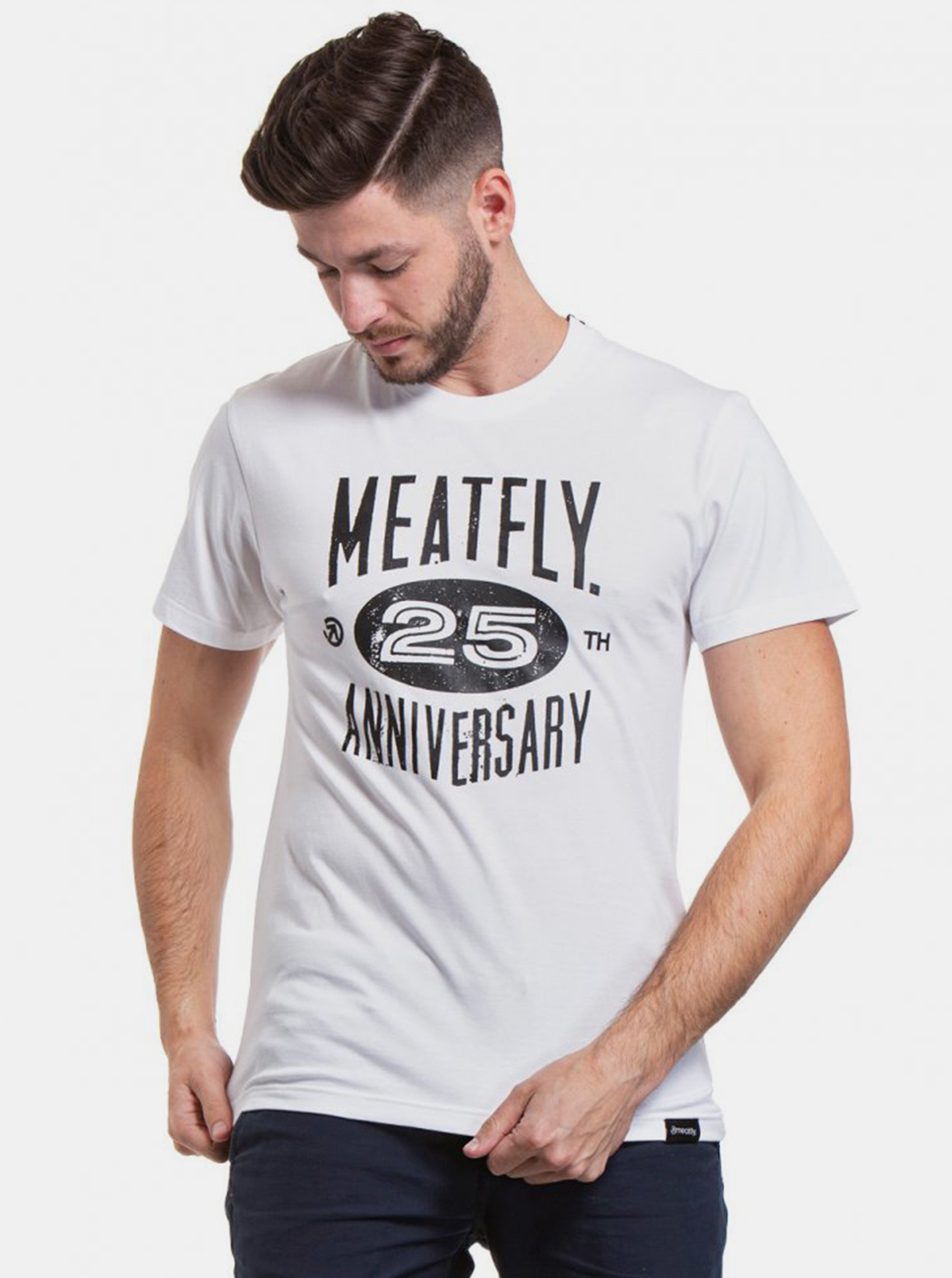 Fotografie Bílé pánské tričko s potiskem Meatfly