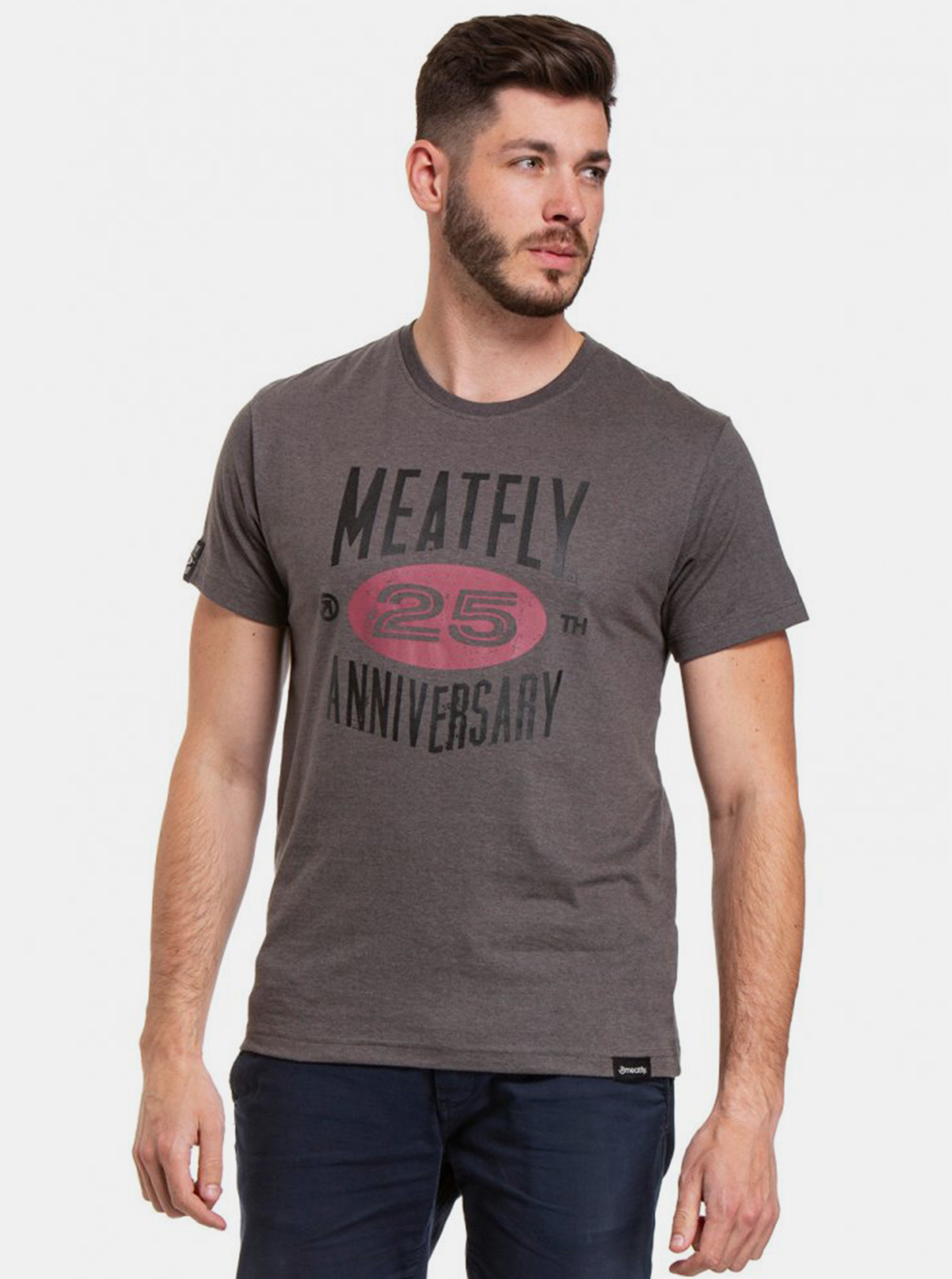 Fotografie Tmavě šedé pánské tričko s potiskem Meatfly