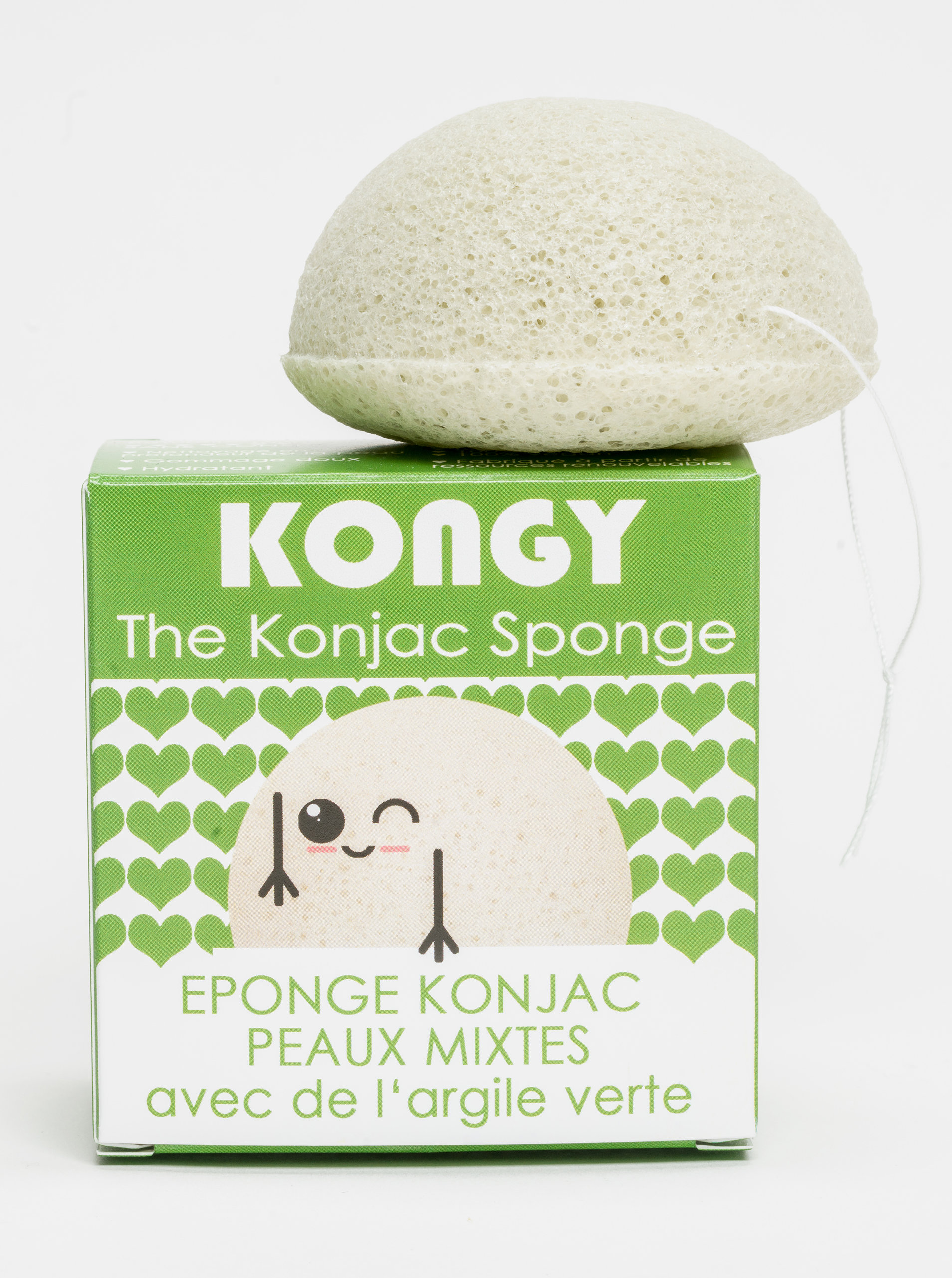 Fotografie Konjaková houbička pro smíšenou pleť - zelený jíl Kongy
